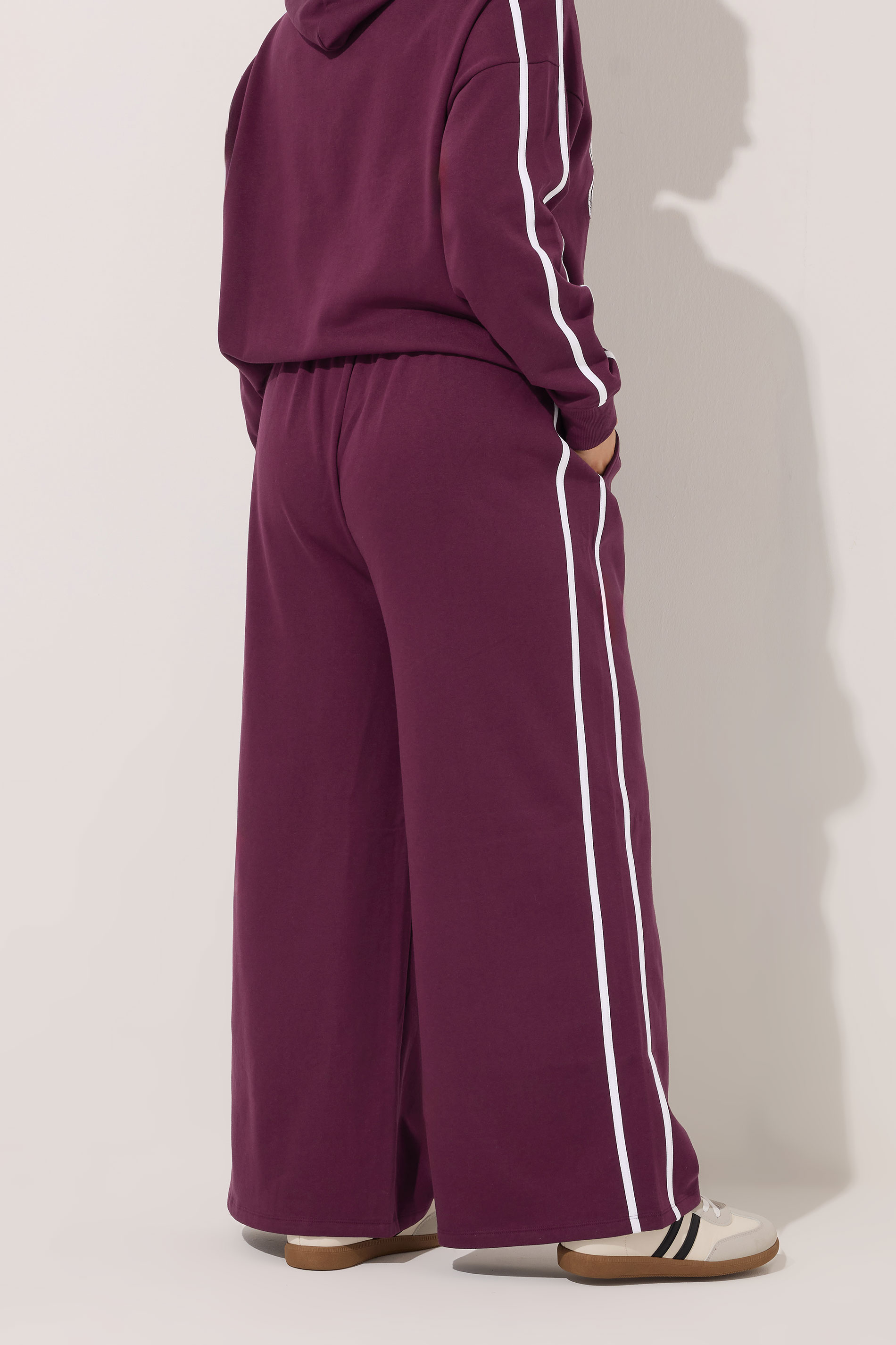 YOURS Plus Size Burgundy Red Side Stripe Wide Leg Joggers | Yours Clothing 2