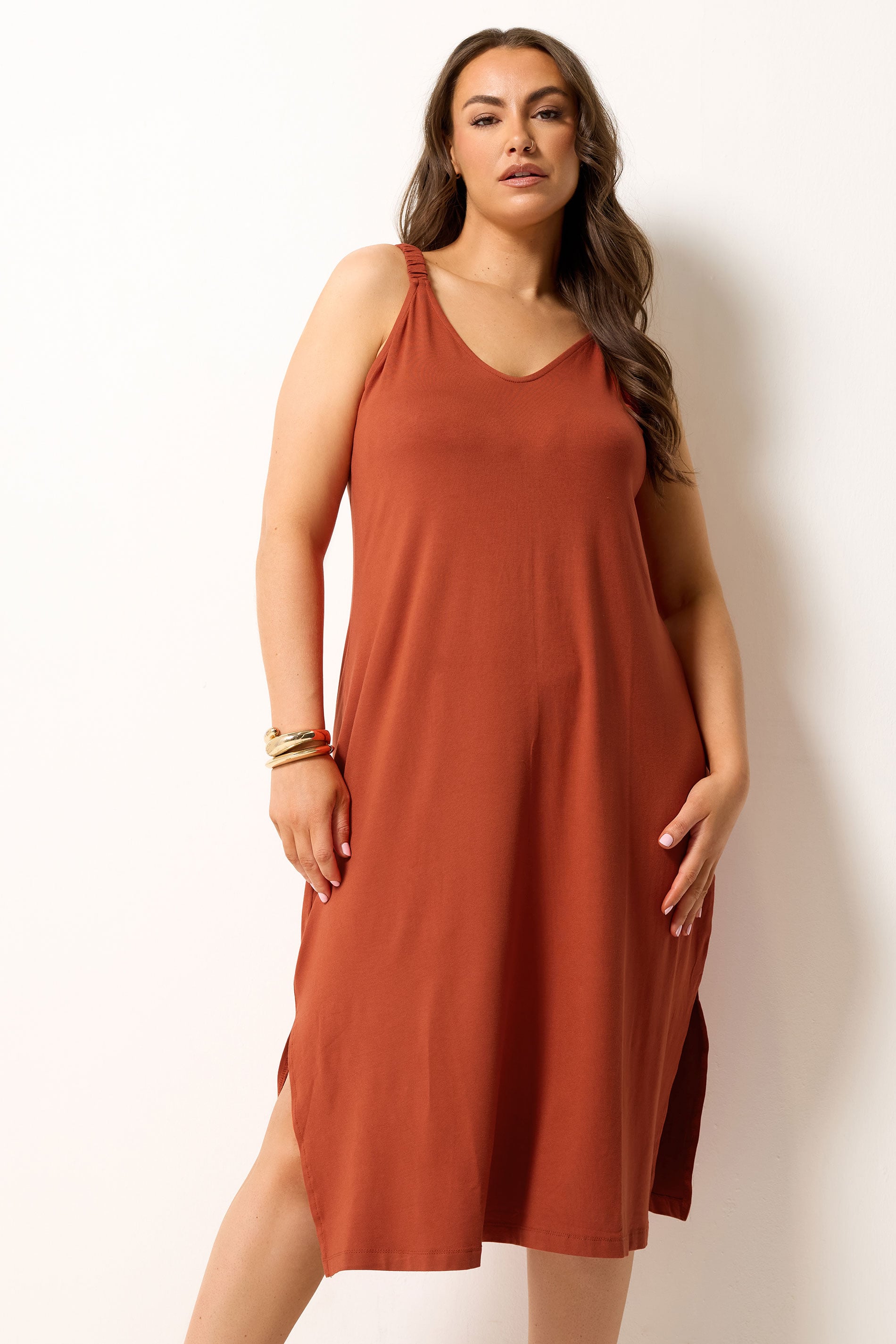 YOURS Plus Size Burnt Orange Midi Dress | Yours Clothing 3