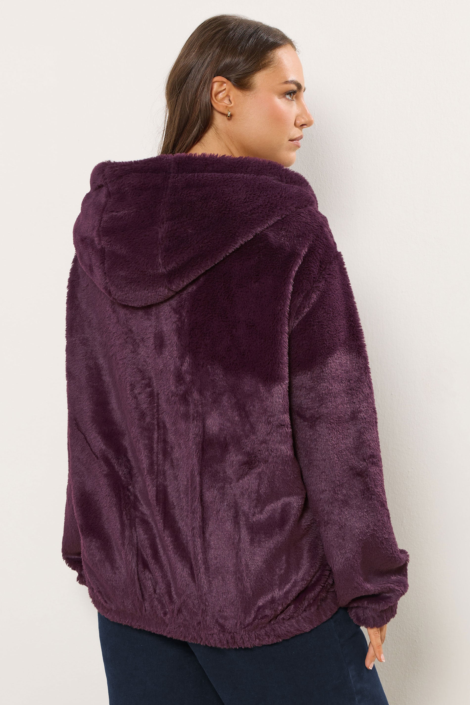 YOURS Plus Size Burgundy Red Faux Fur Hooded Jacket | Yours Clothing 4