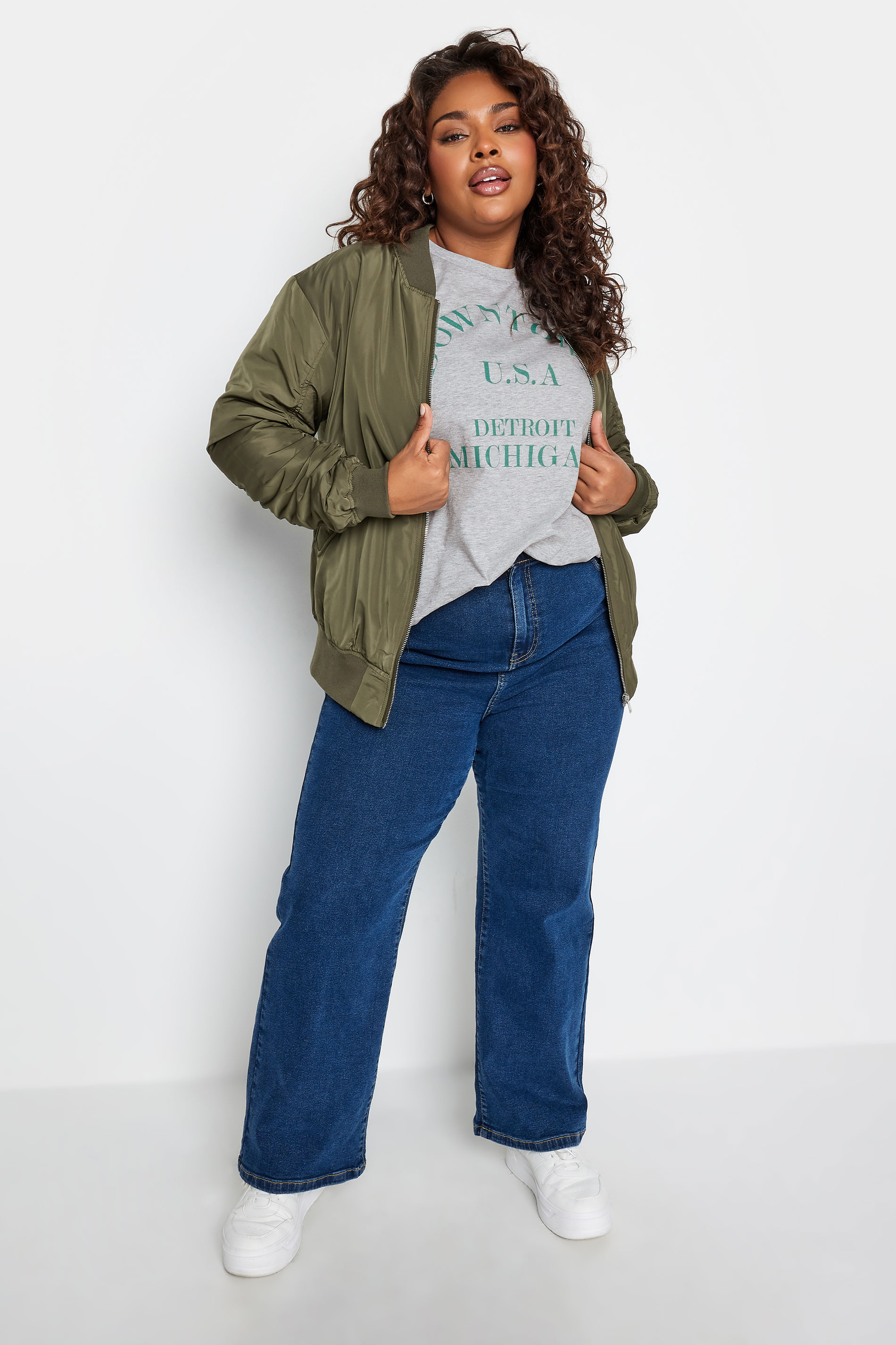 YOURS Plus Size Grey Marl 'Downtown' Slogan Print T-Shirt | Yours Clothing 2