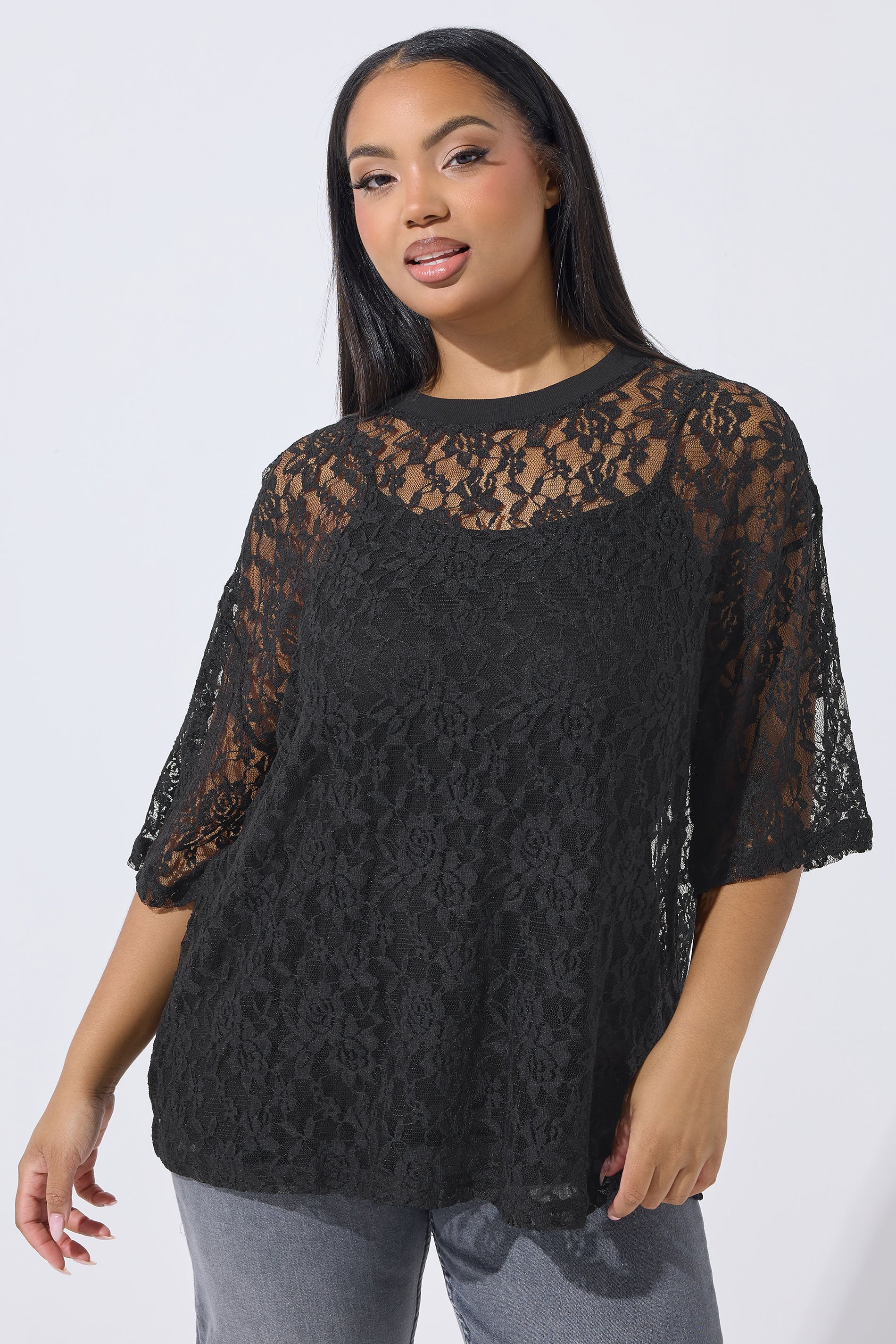 LIMITED COLLECTION Plus Size Black Lace T-Shirt | Yours Clothing 3