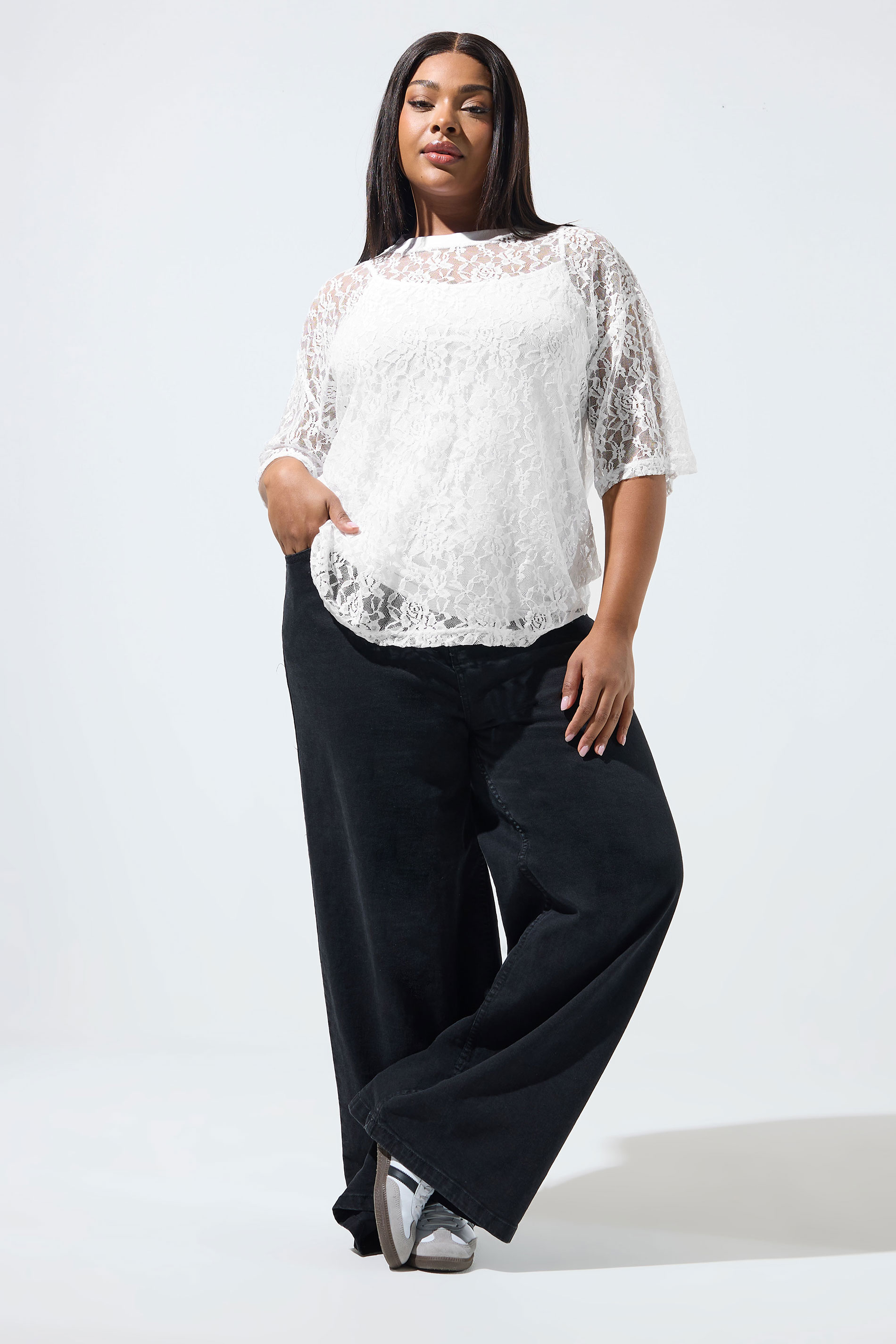 LIMITED COLLECTION Plus Size White Lace T-Shirt | Yours Clothing 1