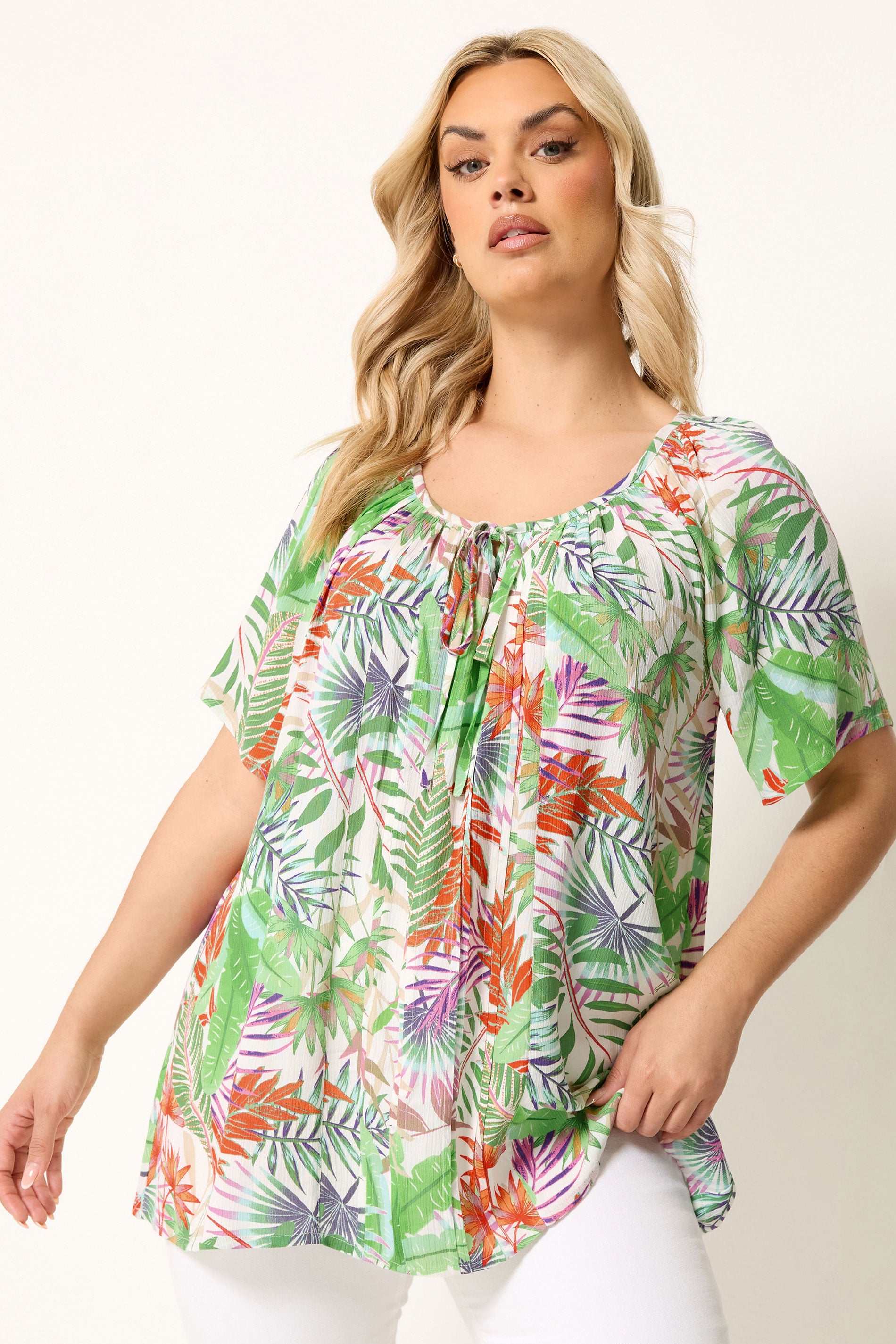 YOURS Plus Size White Tropical Pintuck Blouse | Yours Clothing 3