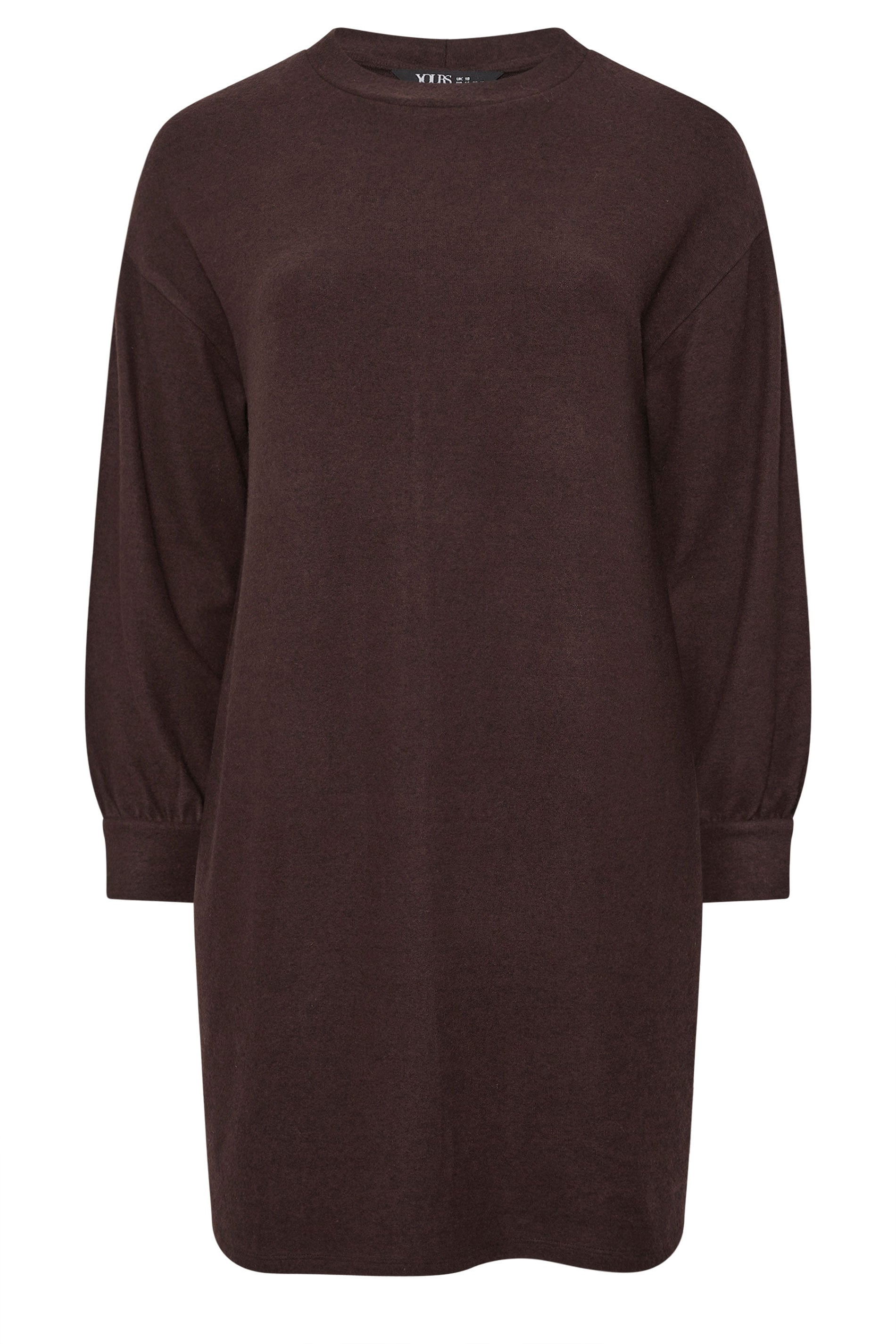 YOURS Plus Size Chocolate Brown Balloon Sleeve Sweatshirt Dress | Yours Clothing 5