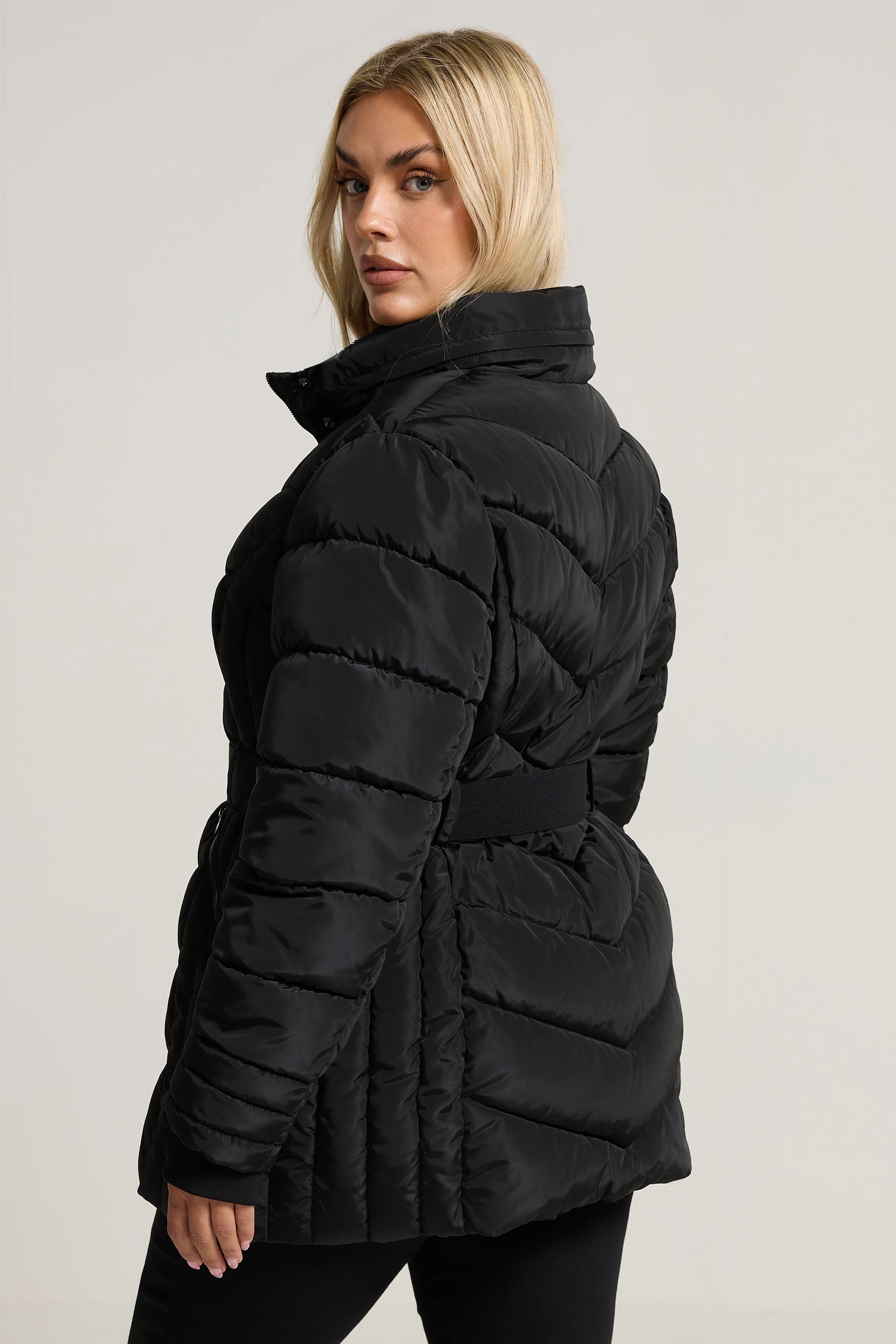 YOURS Plus Size Black Belted Puffer Coat | Yours Clothing 5