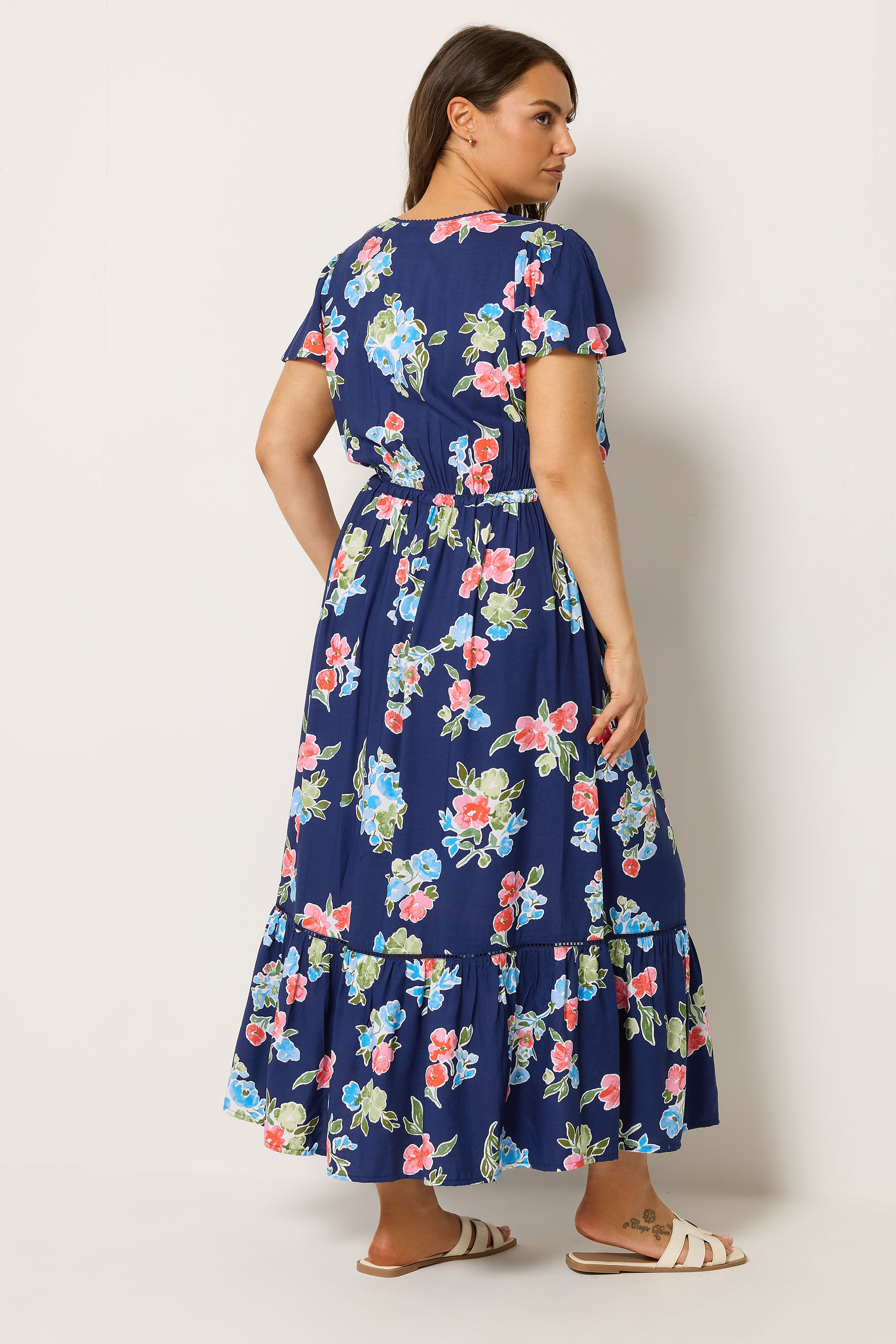 YOURS Plus Size Blue Floral Sleeve Dress | Yours Clothing 2