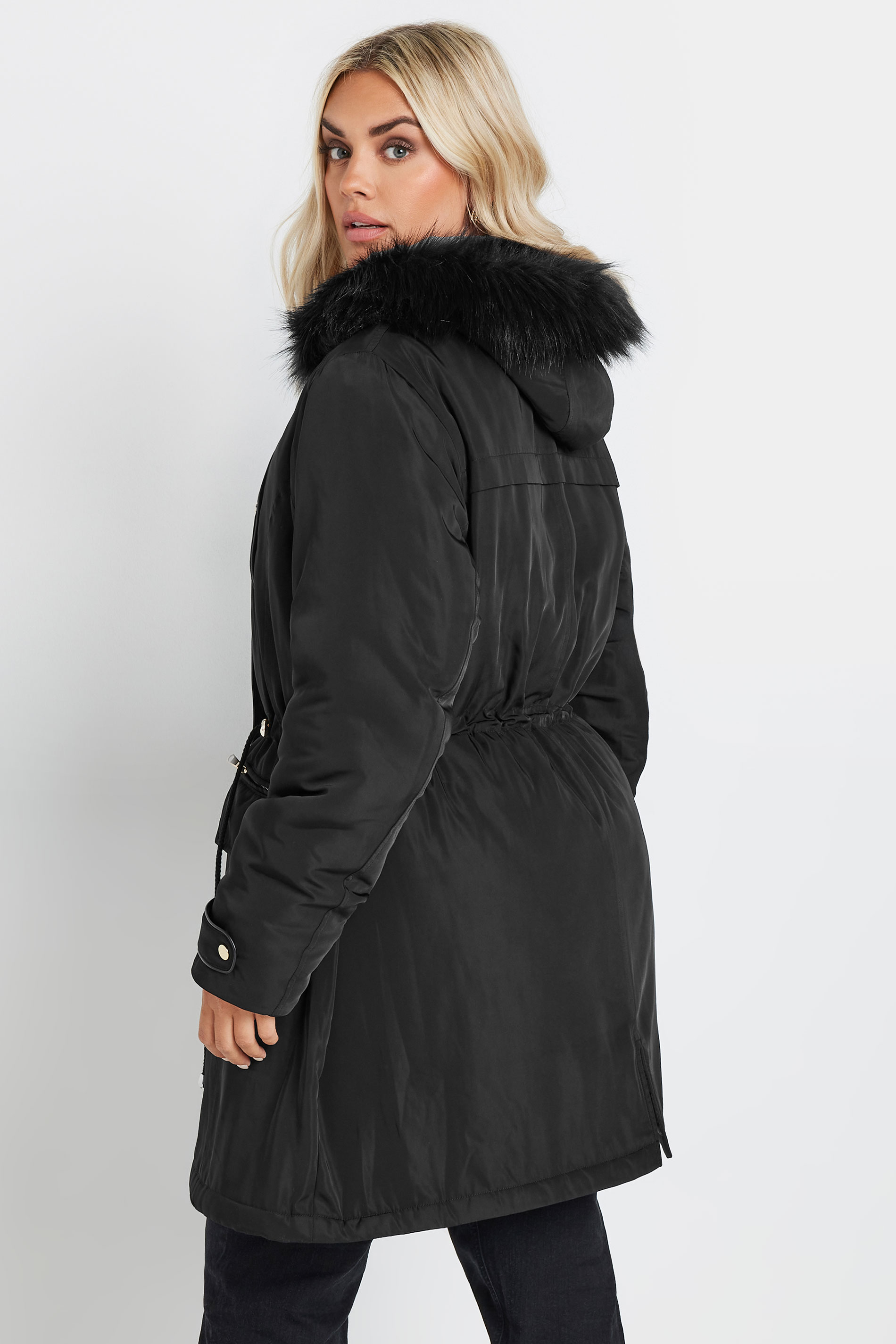 YOURS Plus Size Black Faux Fur Trim Plush Parka Jacket | Yours Clothing 5