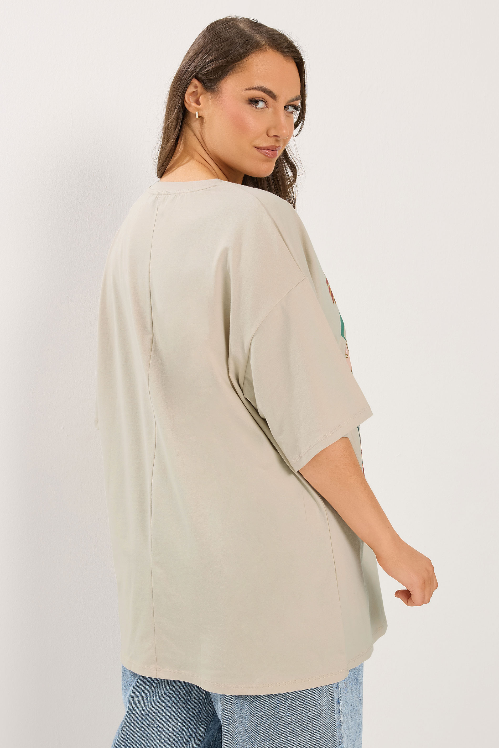 YOURS Plus Size Natural Brown Floral Graphic T-Shirt | Yours Clothing 4