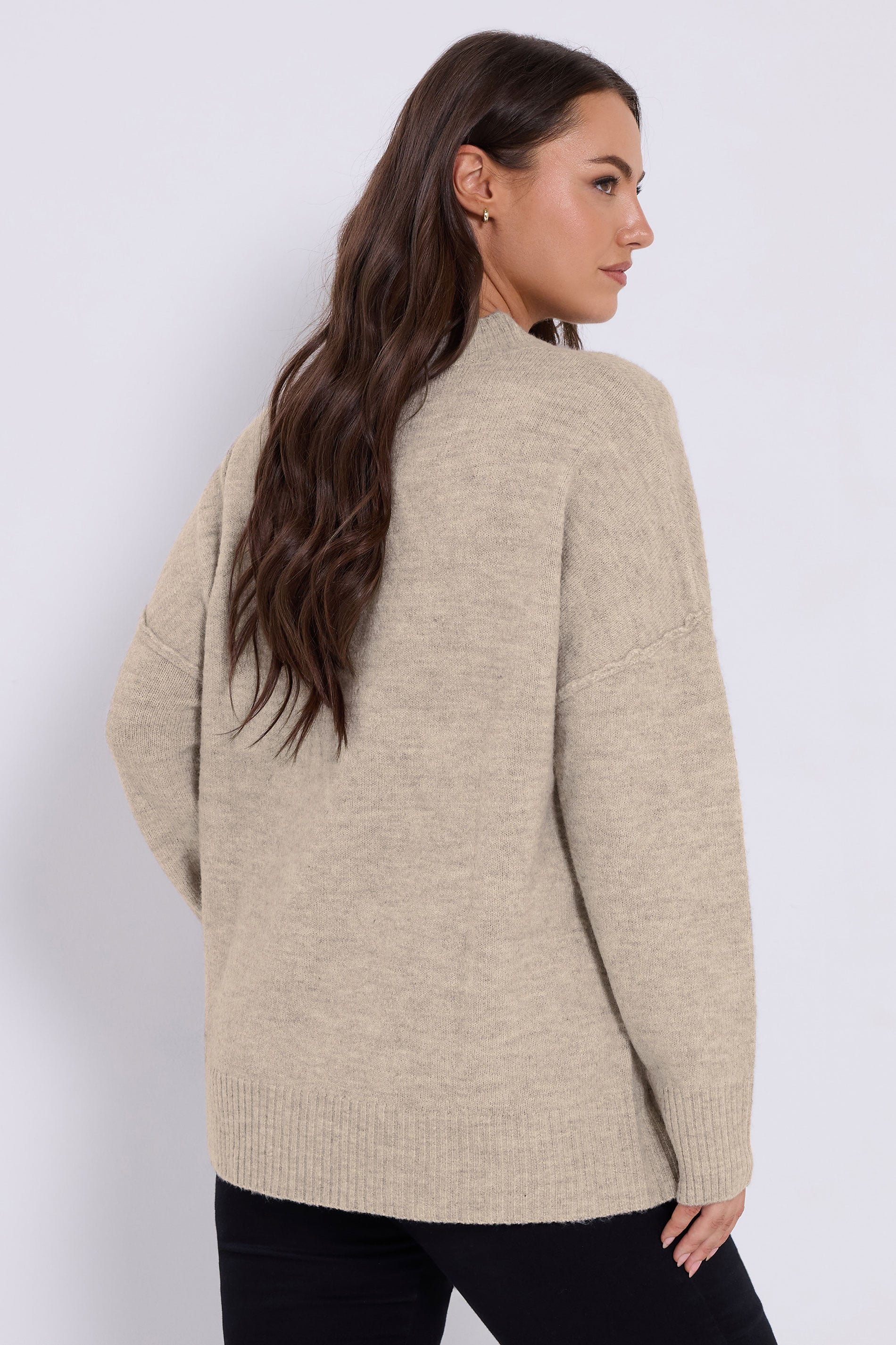 YOURS Plus Size Beige Brown Drop Shoulder Seam Detail Jumper | Yours Clothing 2