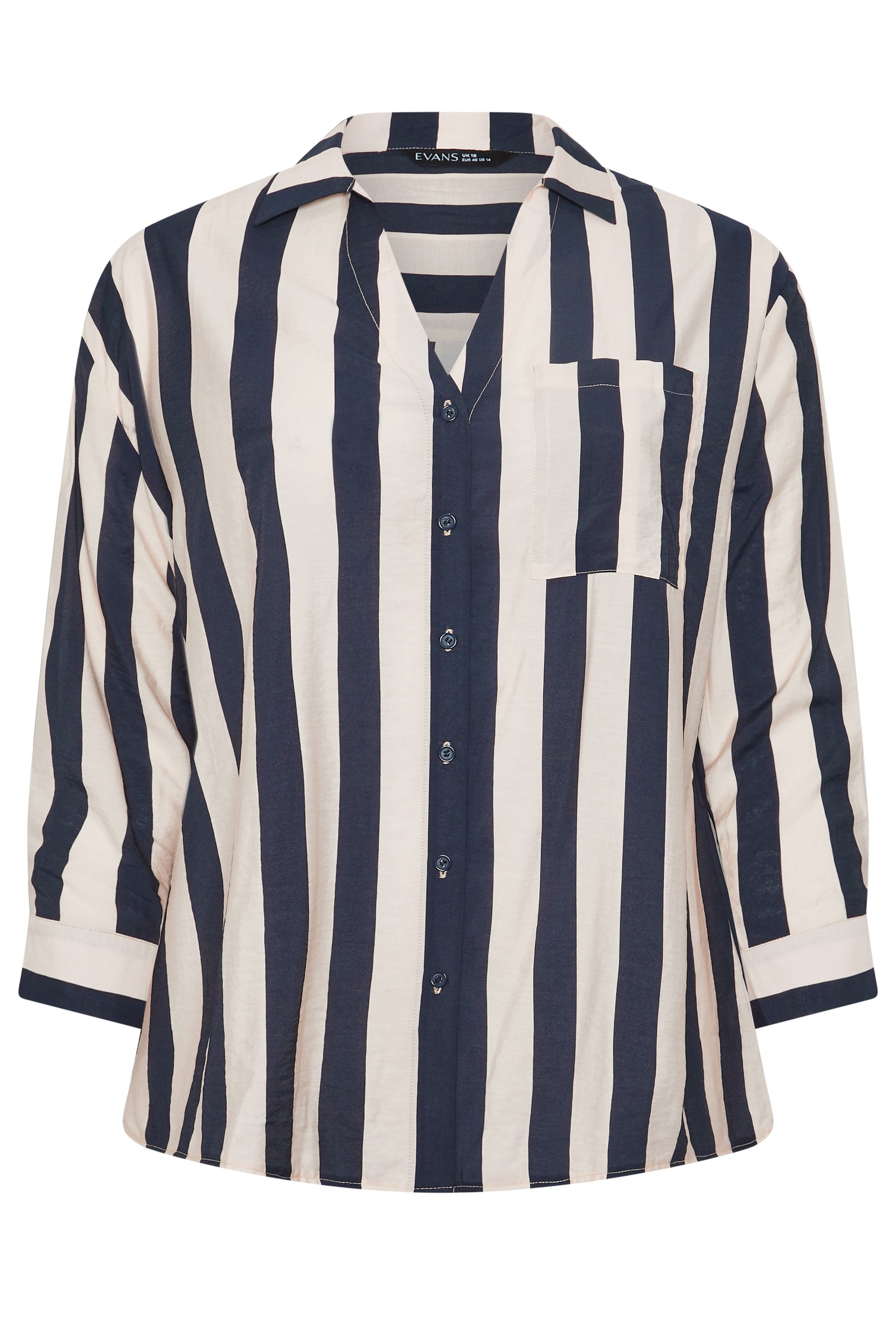 EVANS Plus Size Navy Blue & Cream Stiped Shirt | Evans 5