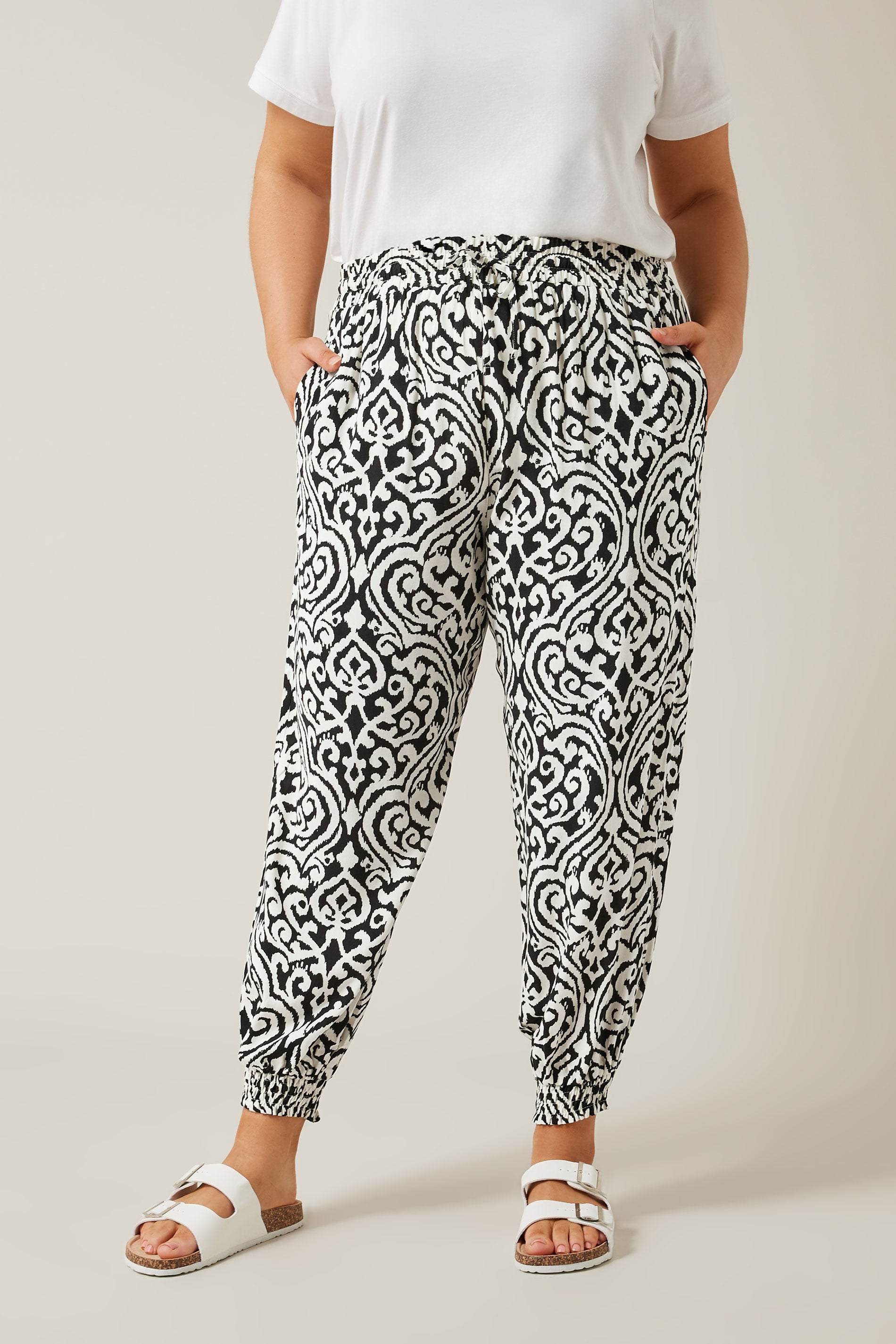 EVANS Plus Size Black Ikat Print Cuffed Harem Trousers | Evans  3