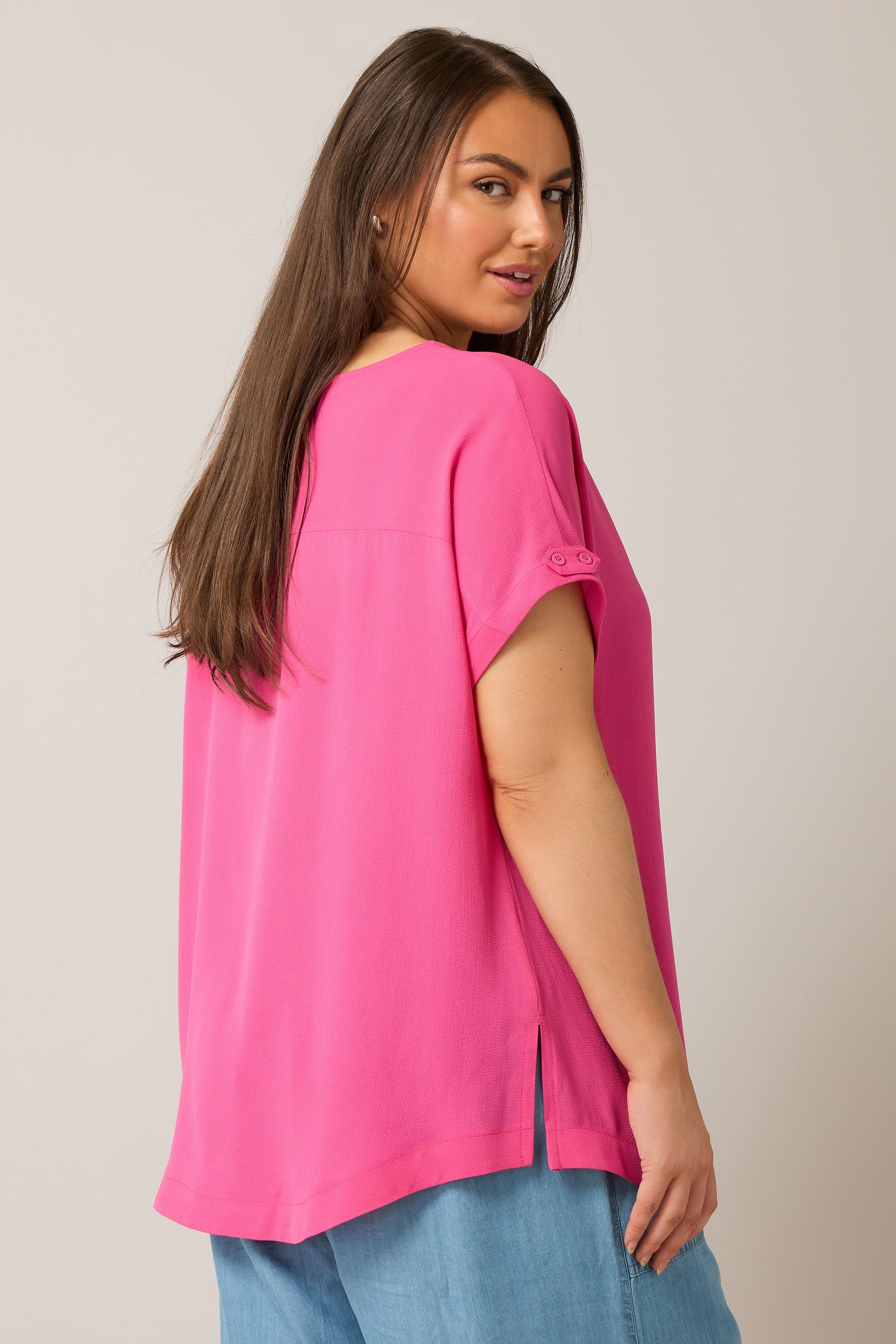 EVANS Plus Size Pink Button Sleeve Blouse | Evans 2