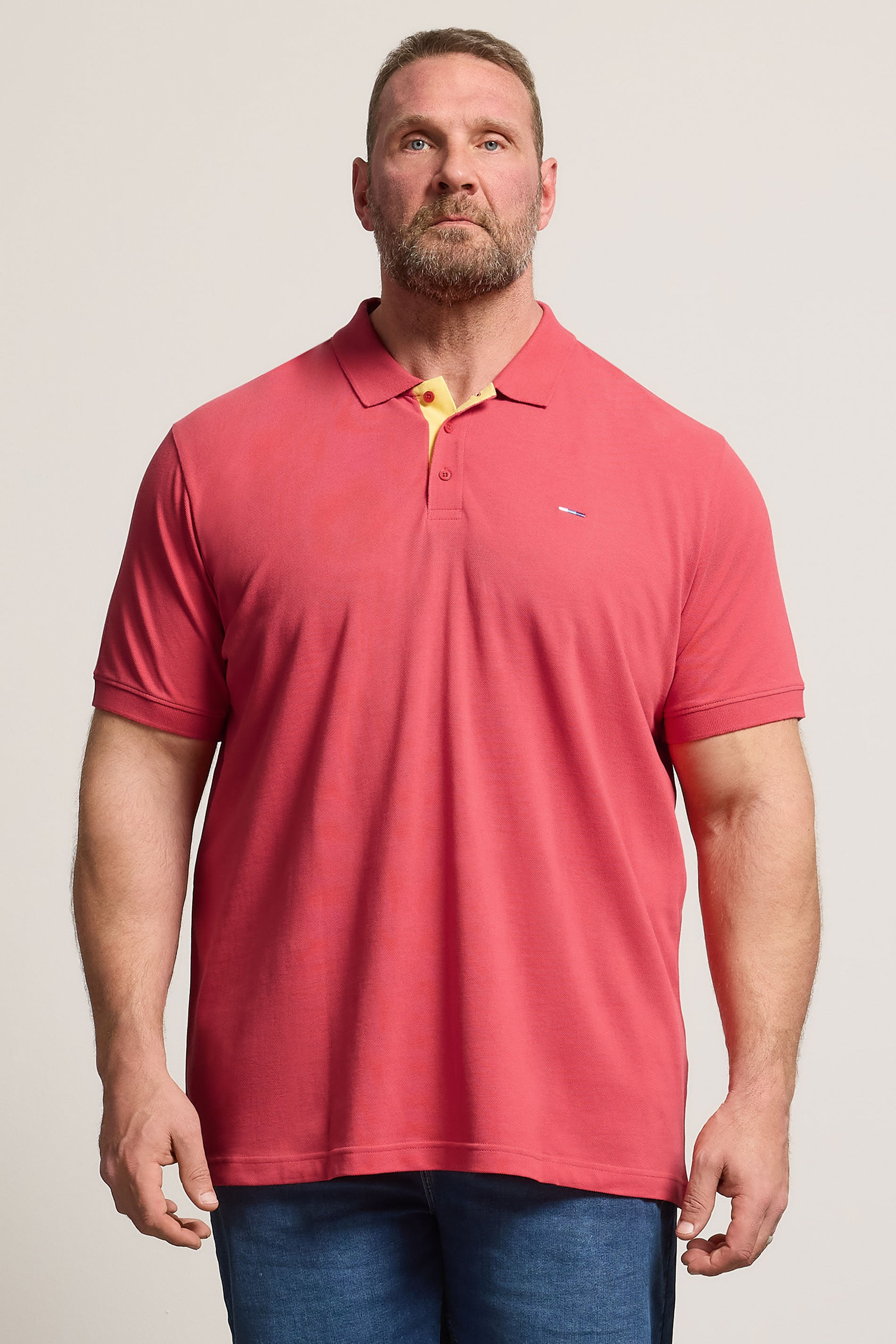 BadRhino Big & Tall Pink & Yellow Contrast Short Sleeve Polo Shirt | BadRhino 3