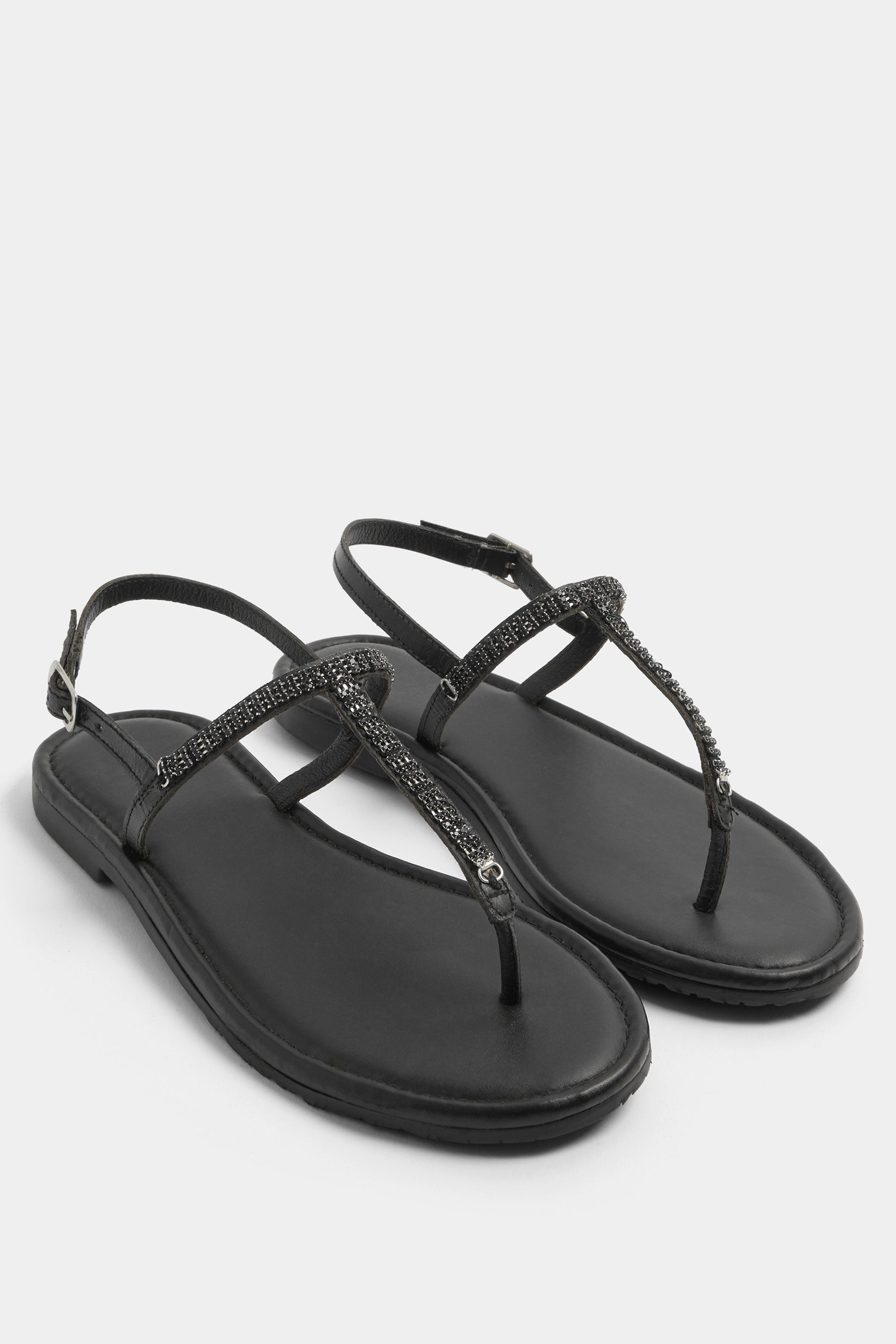 Black Diamante Toe Post Sandals In Extra EEE Wide Fit | Yours Clothing 3