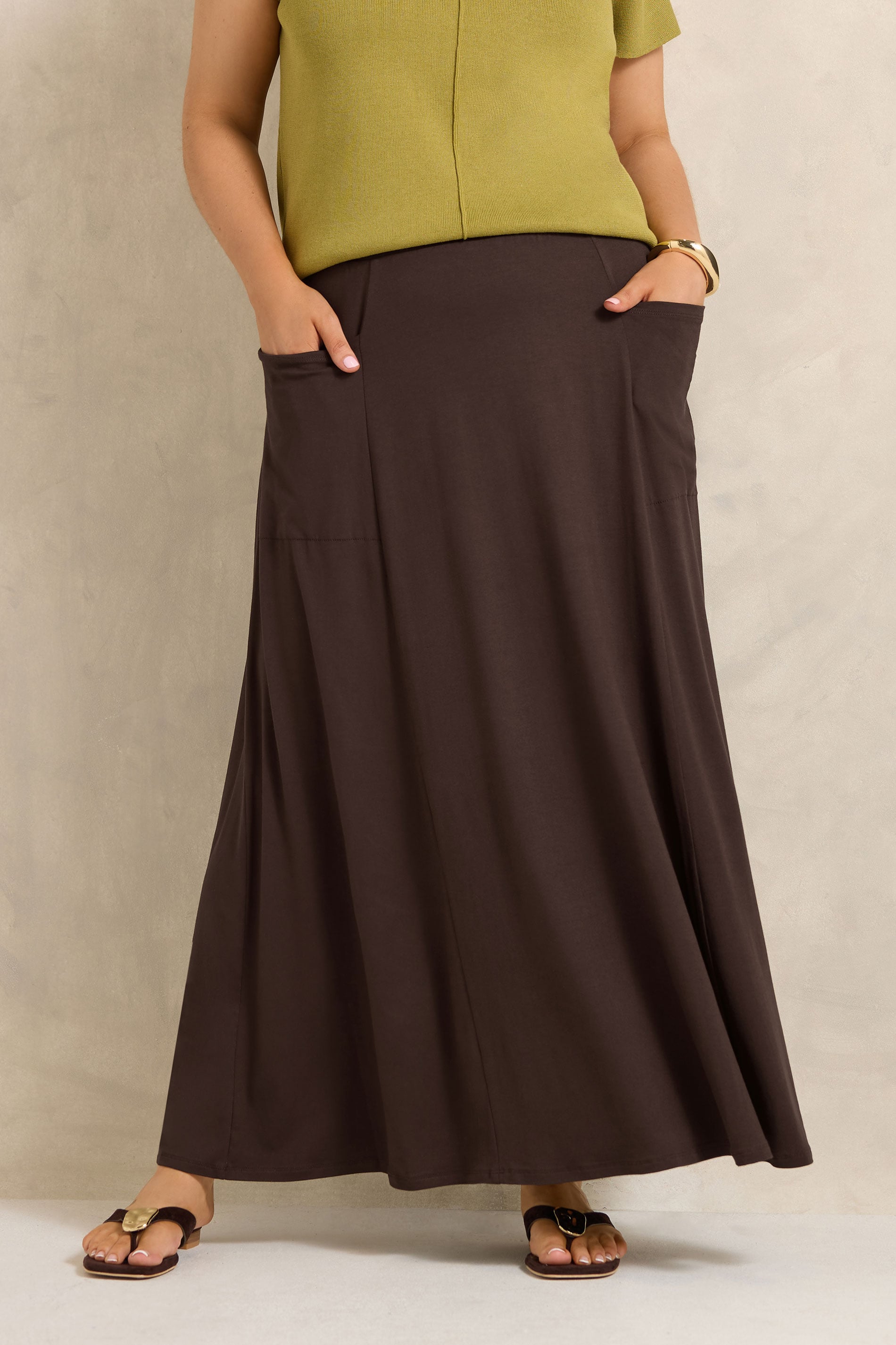 EVANS Plus Size Chocolate Brown Maxi Skirt | Evans  1