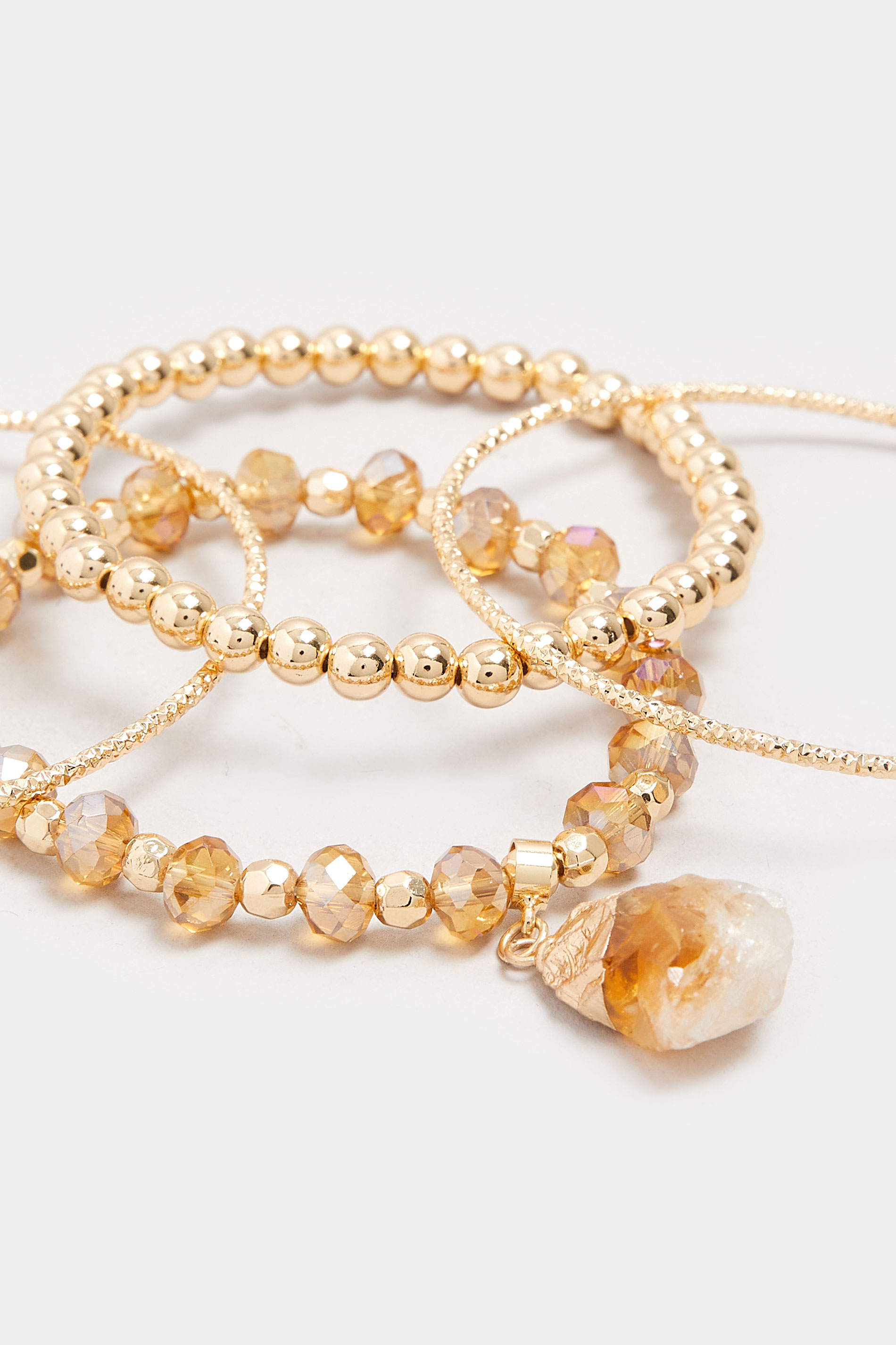 3 PACK Gold Tone Gem Stretch Bracelets | Yours Clothing 3