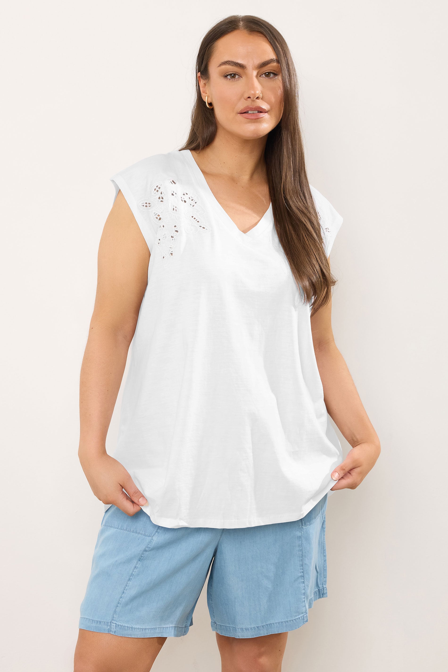 EVANS Plus Size White Broderie Anglaise Vest Top | Evans 3