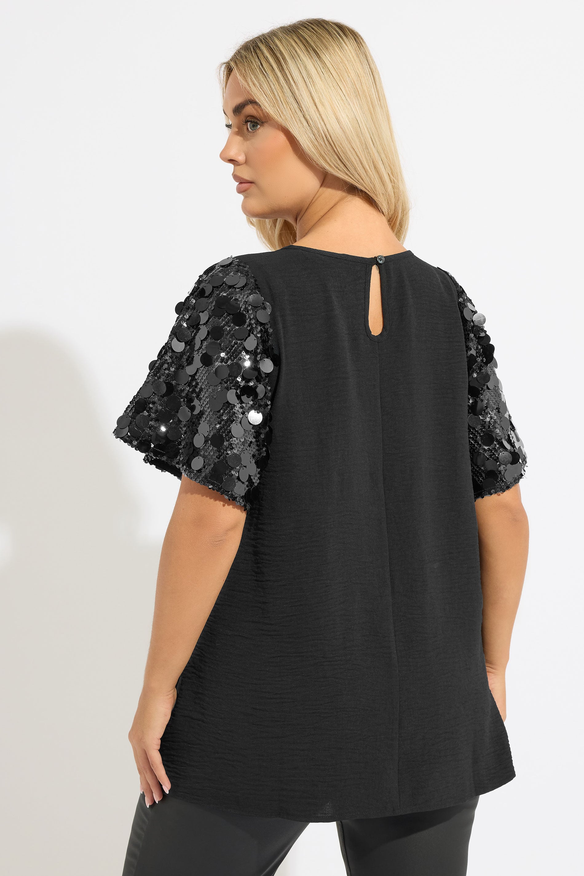 YOURS Plus Size Black Sequin Short Sleeve Blouse | Yours Clothing 5