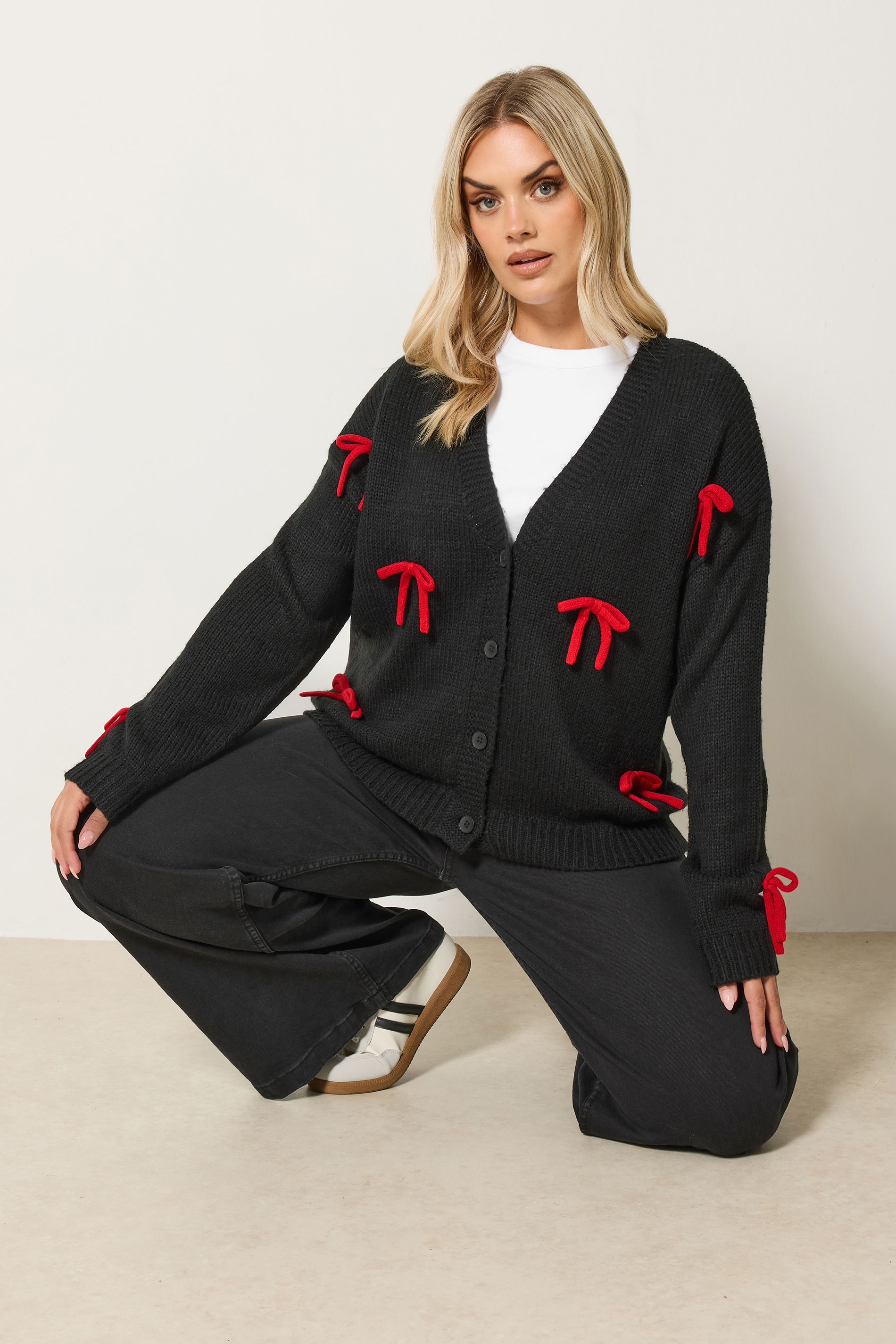 YOURS Plus Size Black Bow Detail Knitted Cardigan | Yours Clothing 4