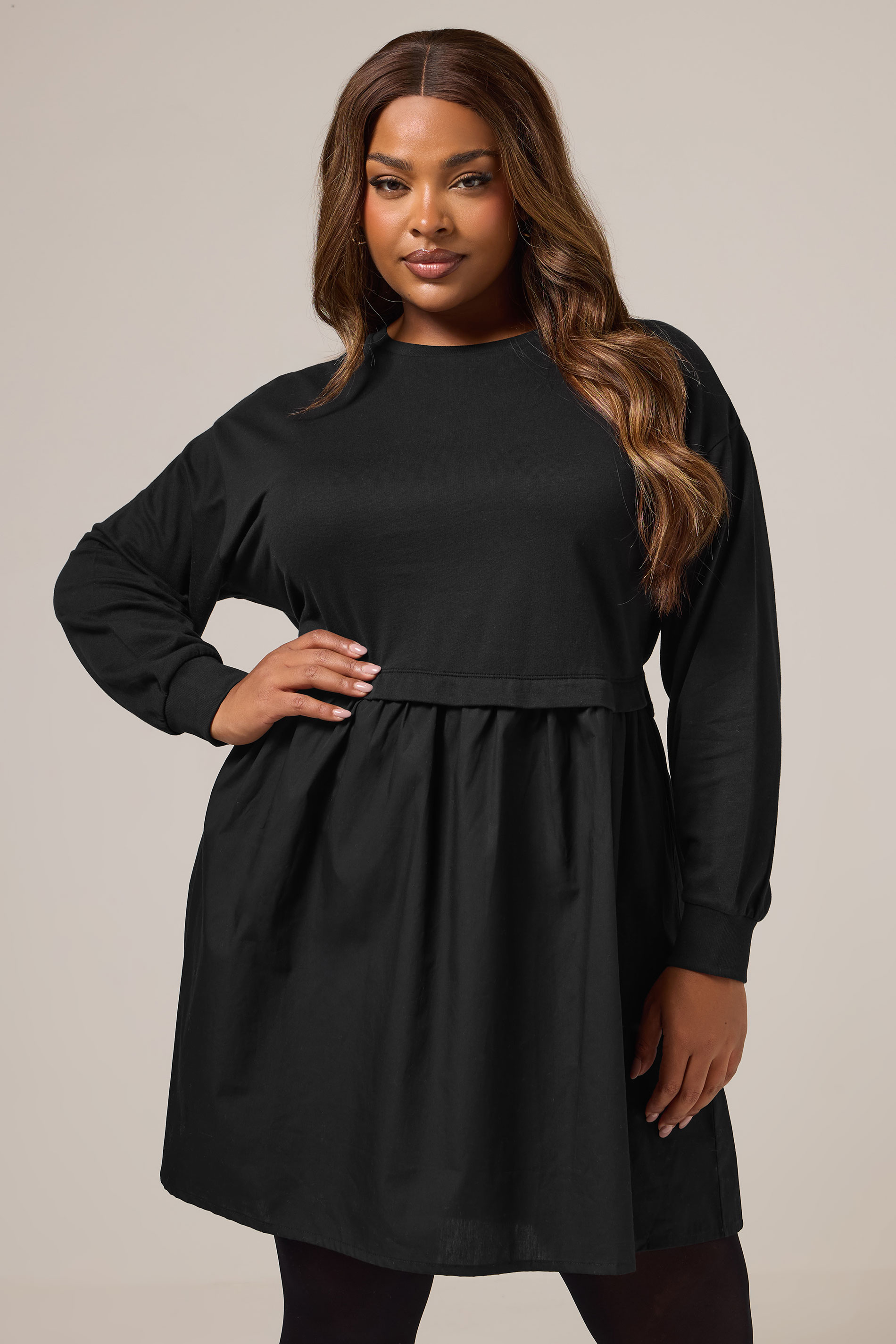 YOURS Plus Size Black 2-in-1 Poplin Jumper Dress | Yours Clothing 3