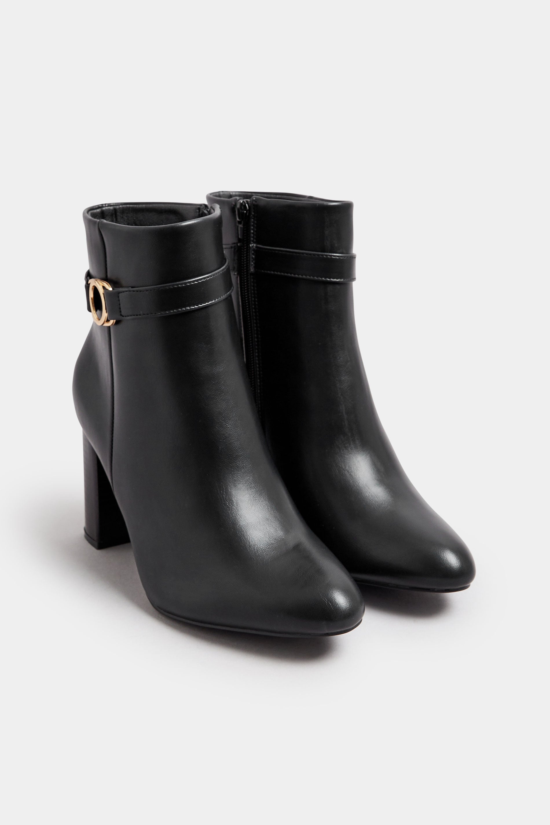 Black Faux Leather Buckle Detail Ankle Boots In Extra Wide EEE Fit | Yours Clothing  3