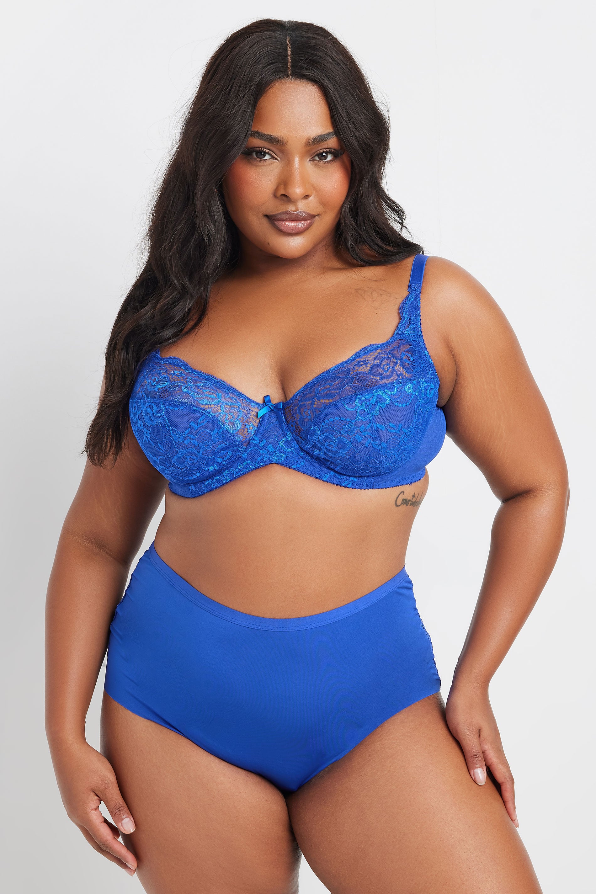 YOURS Plus Size Cobalt Blue Stretch Lace Non-Padded Underwired Balcony Bra | Yours Clothing 2