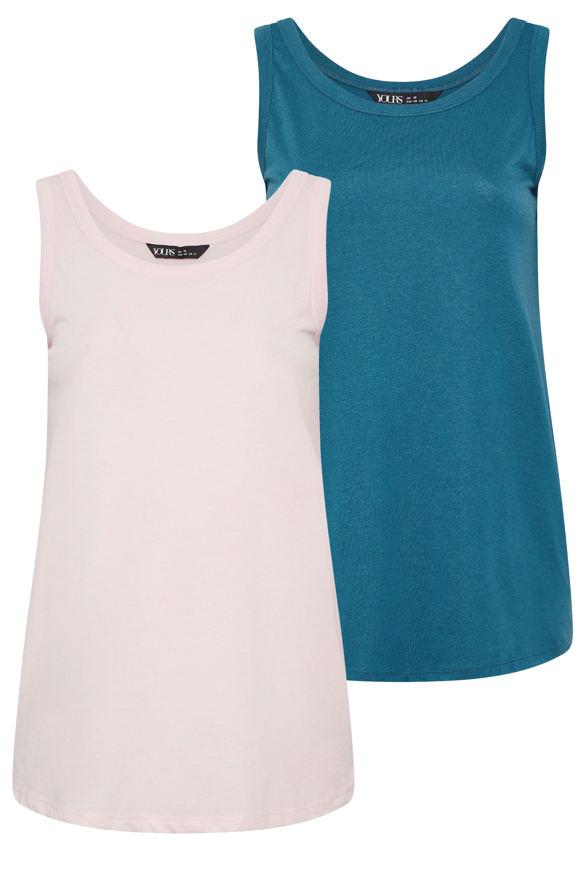 YOURS 2 PACK Plus Size Teal Blue & Pink Core Vest Tops | Yours Clothing 3