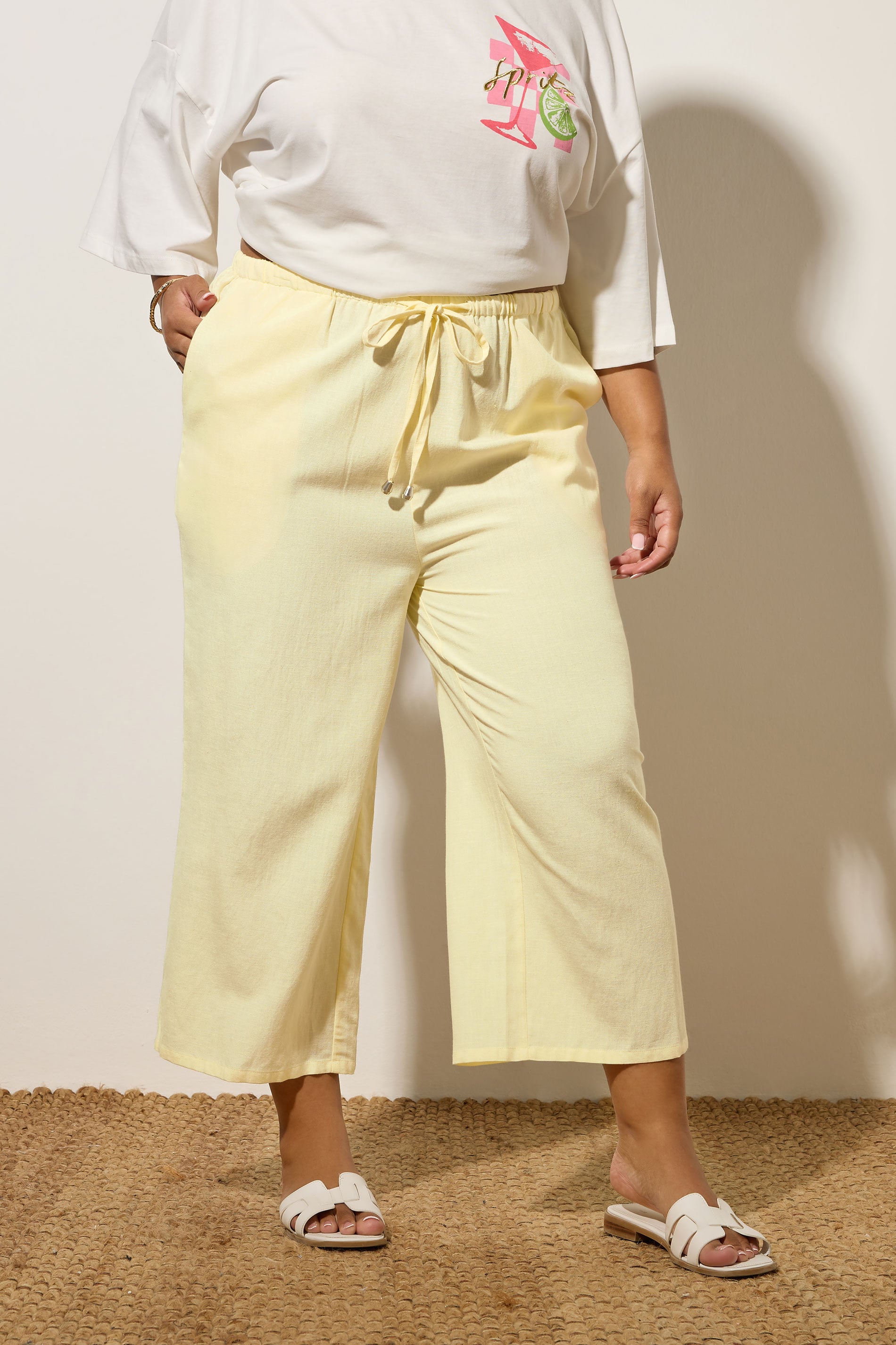 YOURS Plus Size Butter Yellow Linen Culottes | Yours Clothing 3