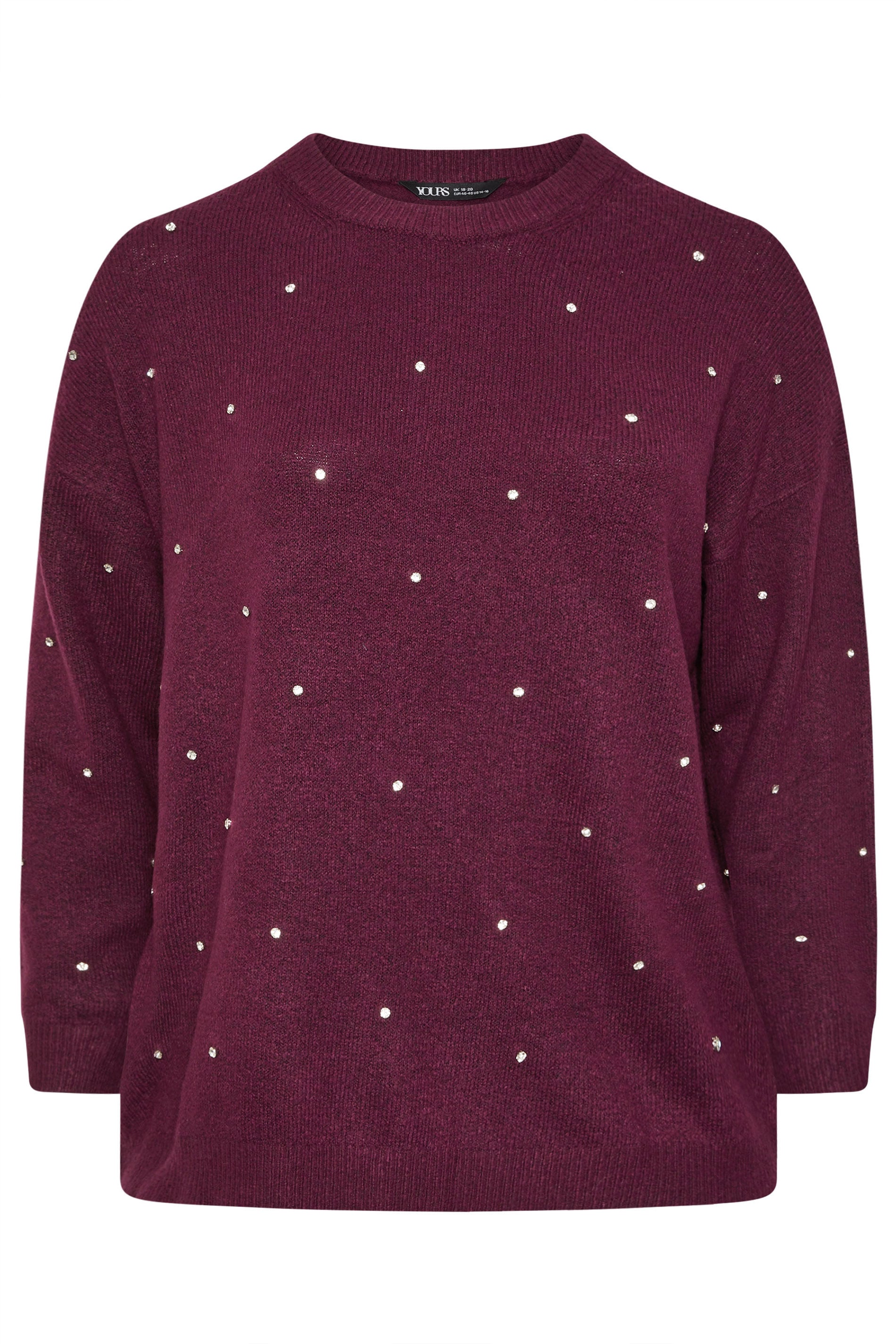 YOURS Plus Size Burgundy Red Diamante Embellished Jumper | Yours Clothing  5