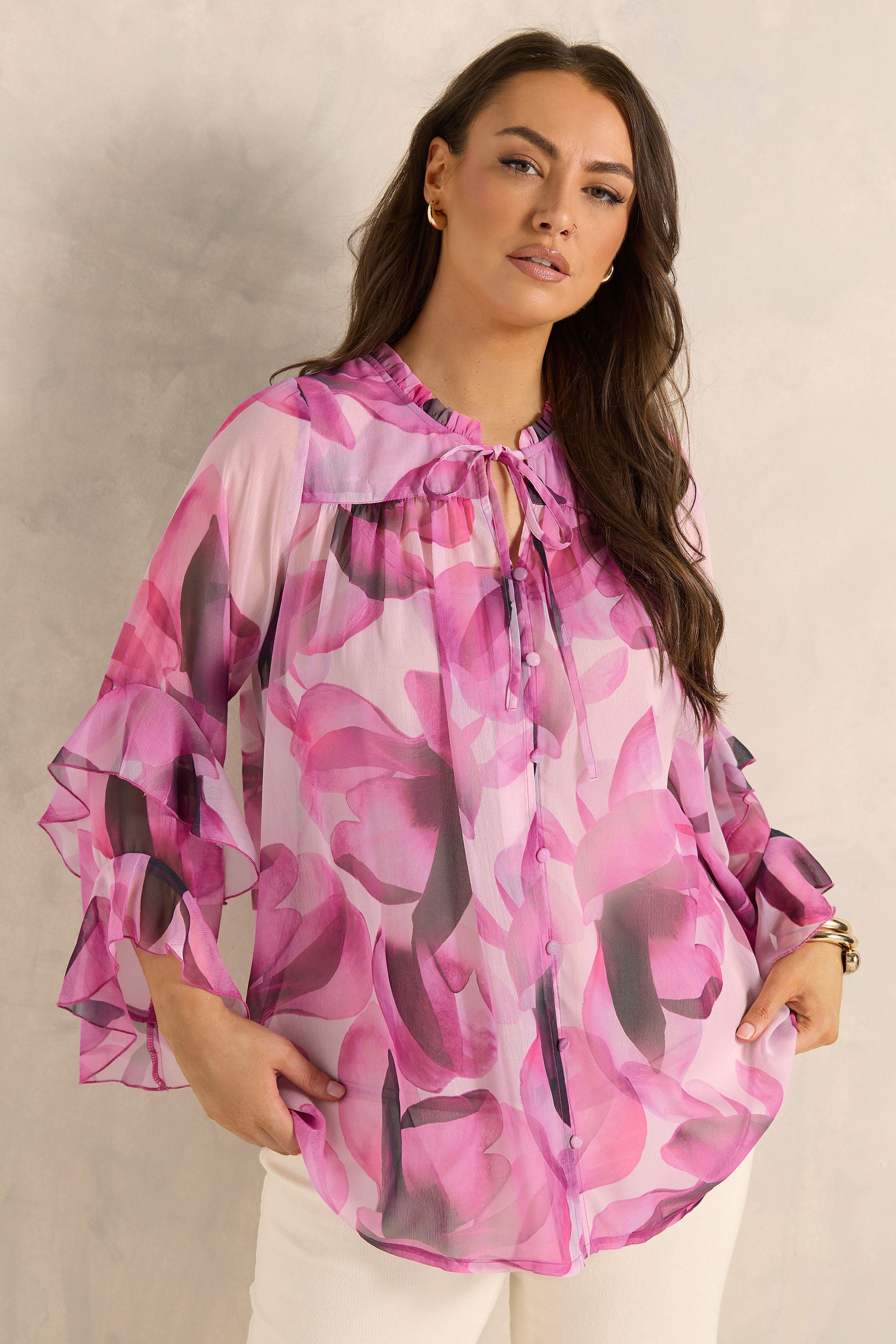 EVANS Plus Size Pink Petal Frill Occasion Blouse | Evans 3
