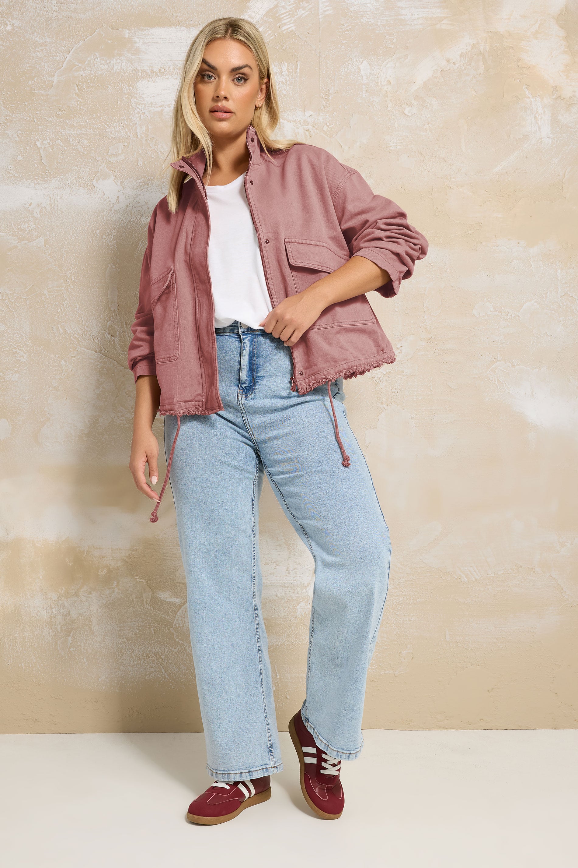 YOURS Plus Size Dusky Pink Drop Shoulder Twill Jacket | Yours Clothing 2