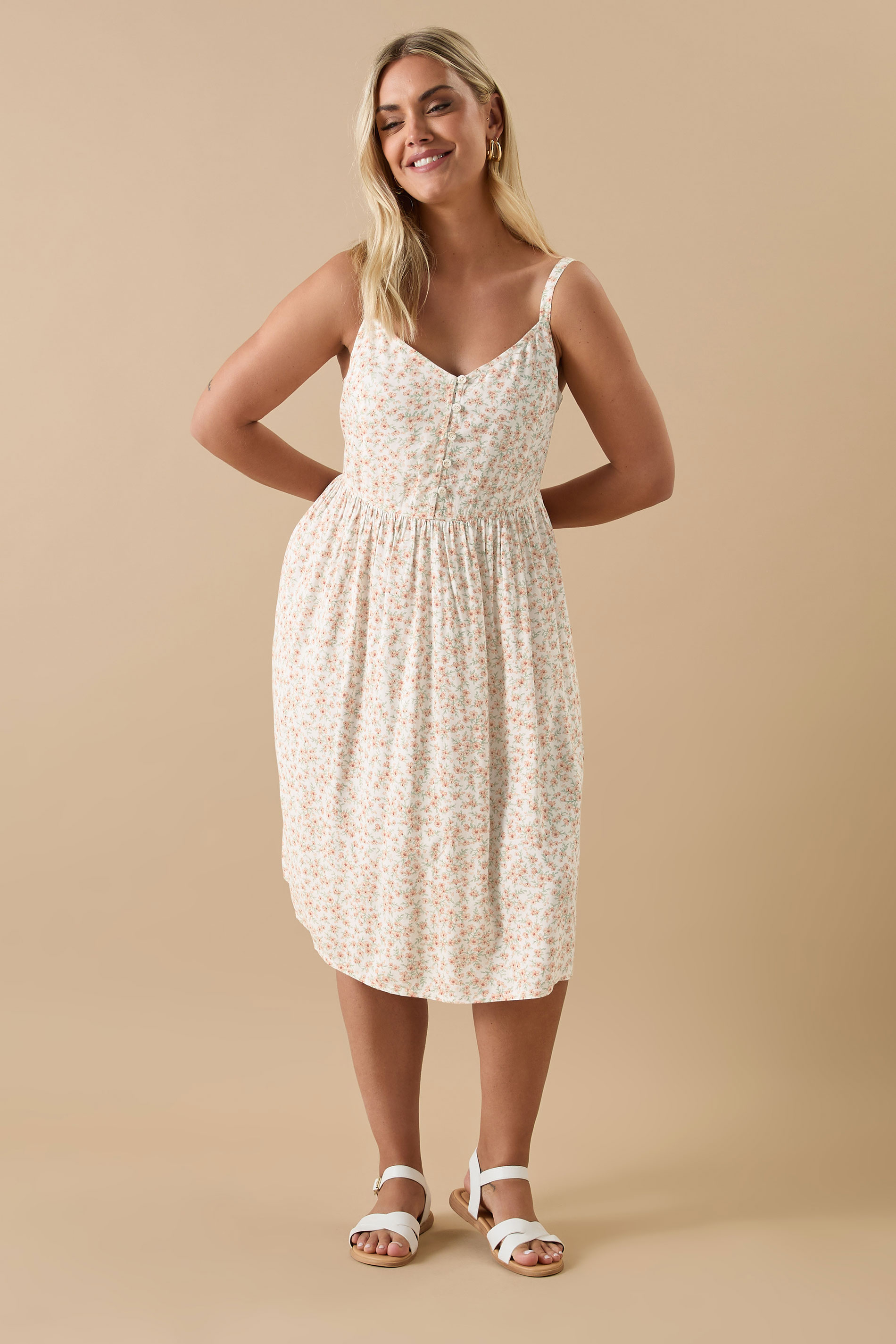 YOURS Plus Size White Ditsy Floral Print Strappy Sundress | Yours Clothing 2