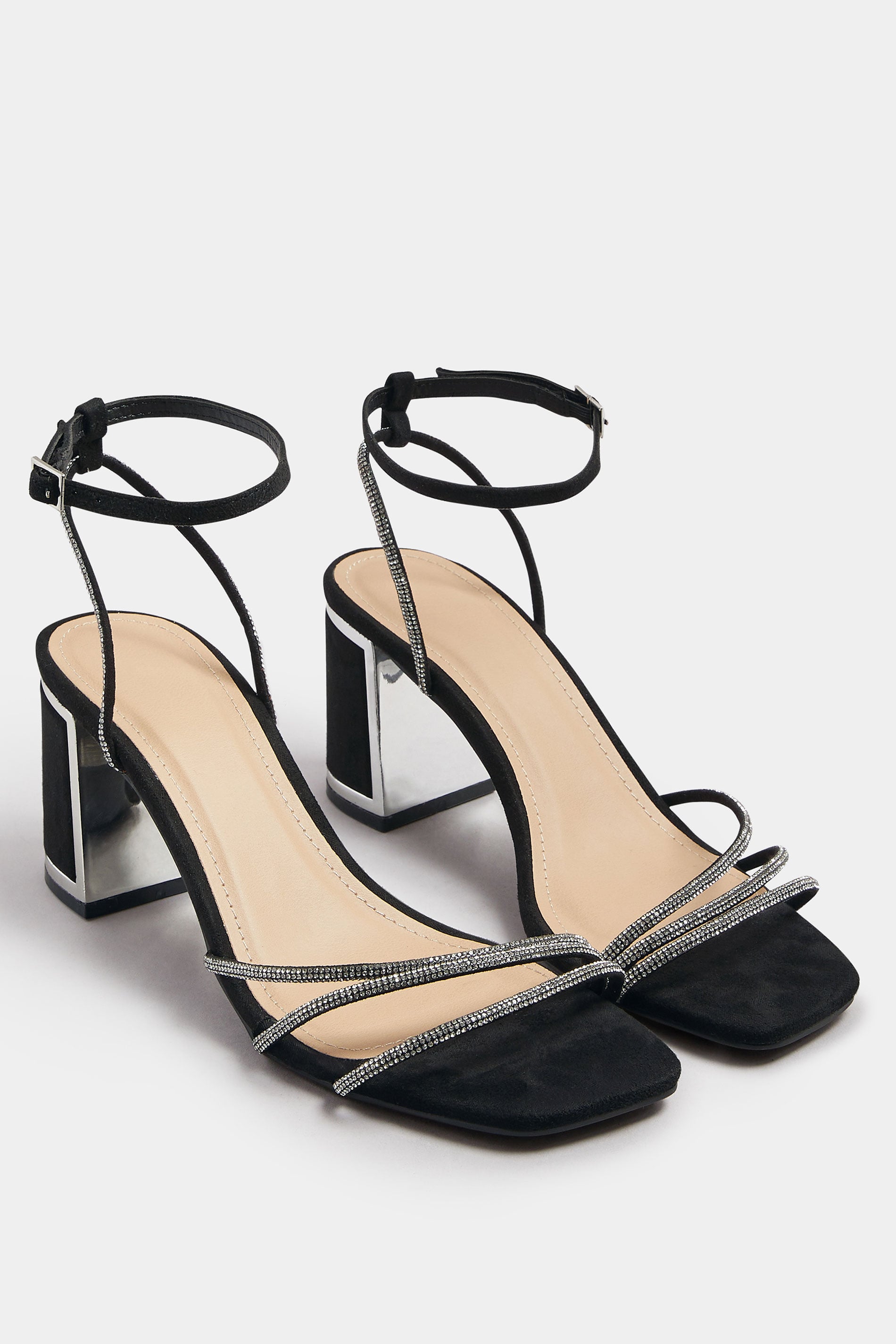 Silver Asymmetric Diamante Block Heel Sandals In Standard Fit | Yours Clothing 3