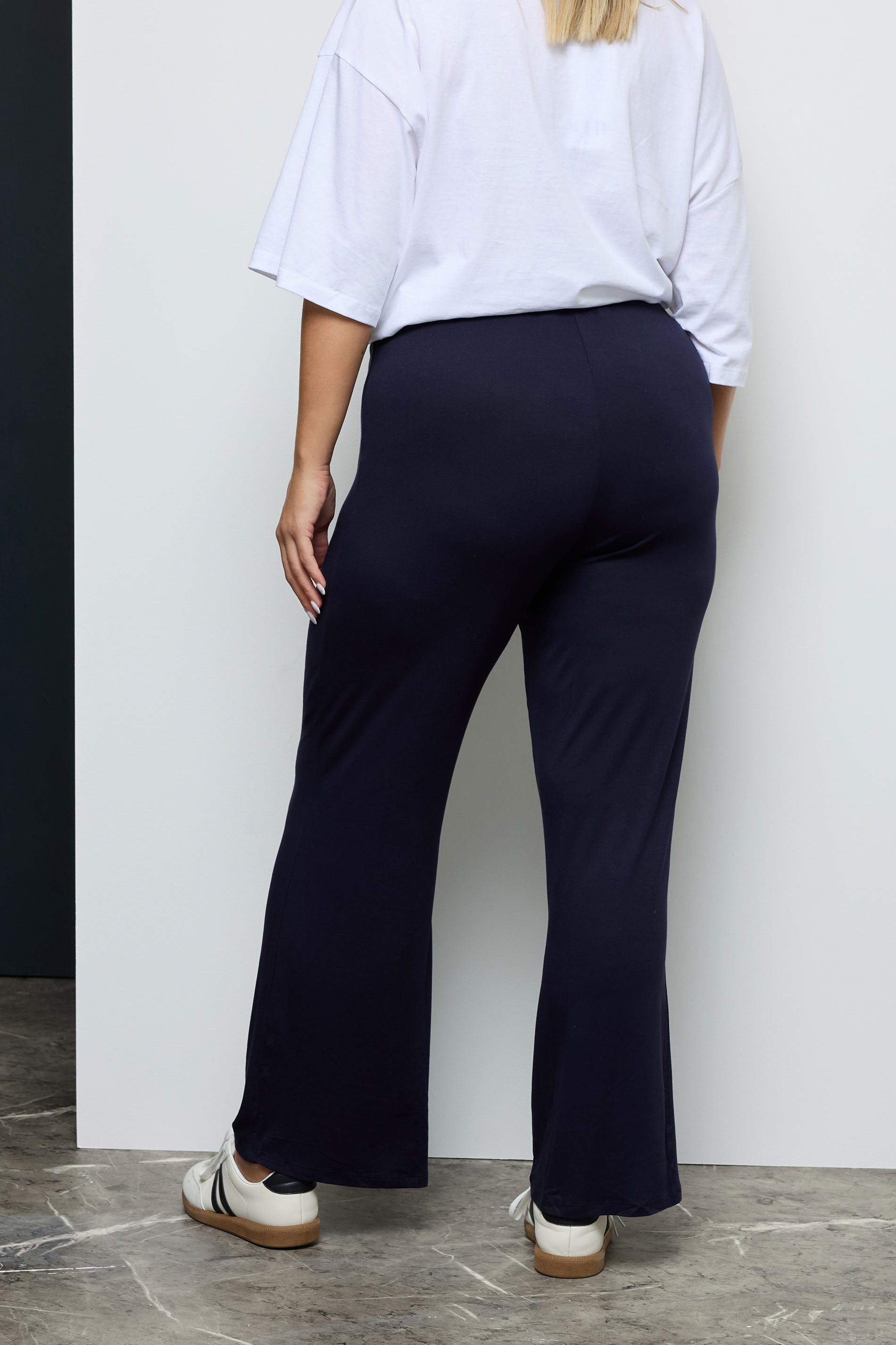 Plus Size Navy Blue Wide Leg Pull On Stretch Jersey Yoga Pants | Yours Clothing 4
