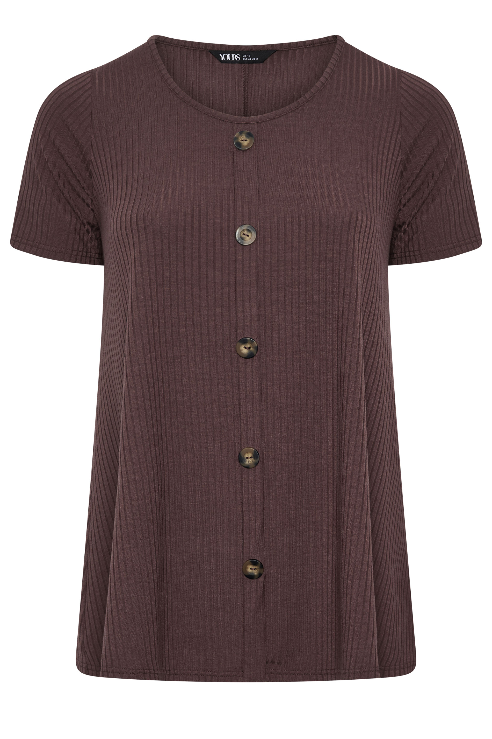 YOURS Plus Size Brown Ribbed Short Sleeve T-Shirt | Yours Clothing 5