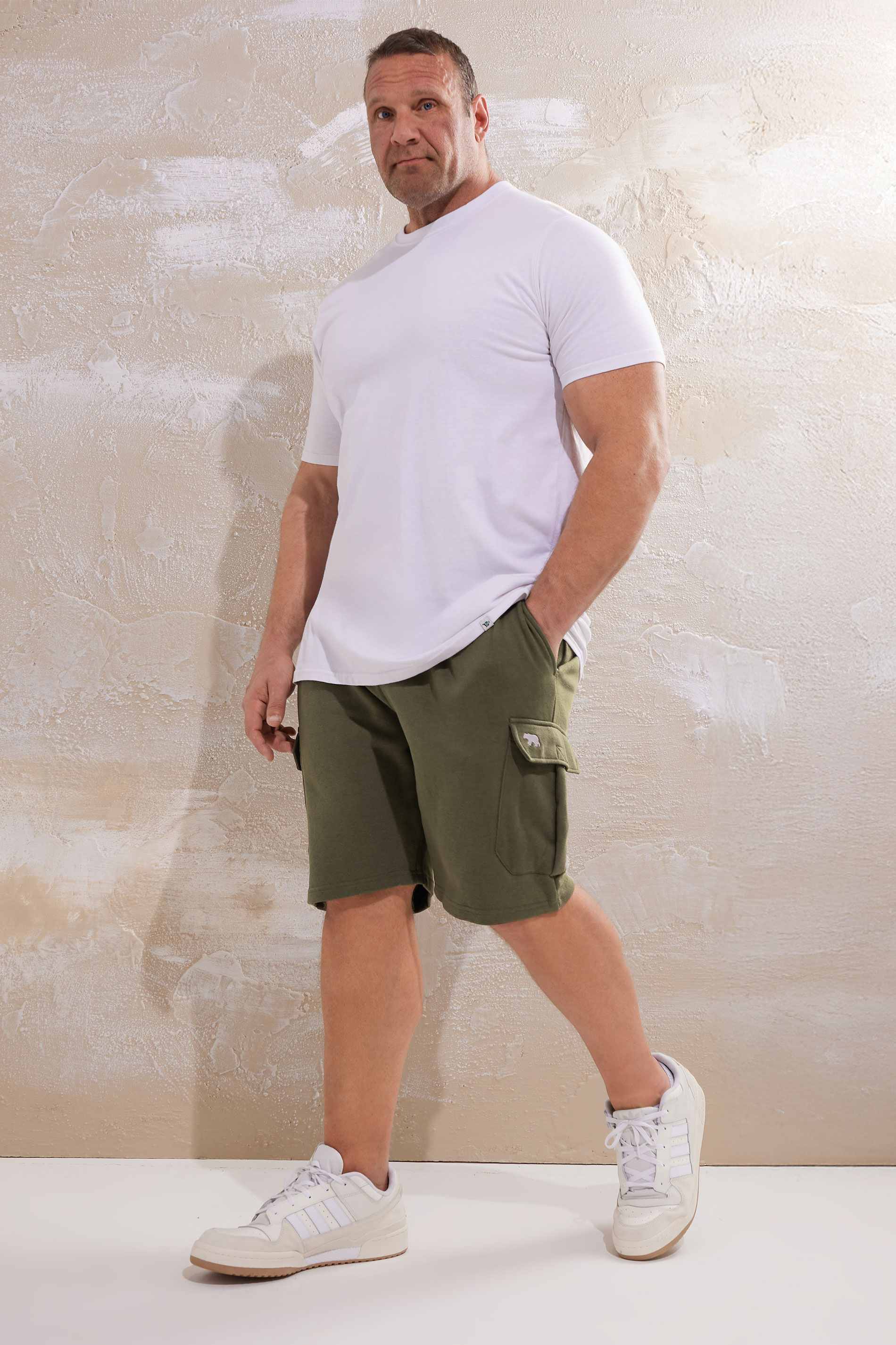 D555 Big & Tall Khaki Green Fleece Lined Cargo Shorts | BadRhino 1