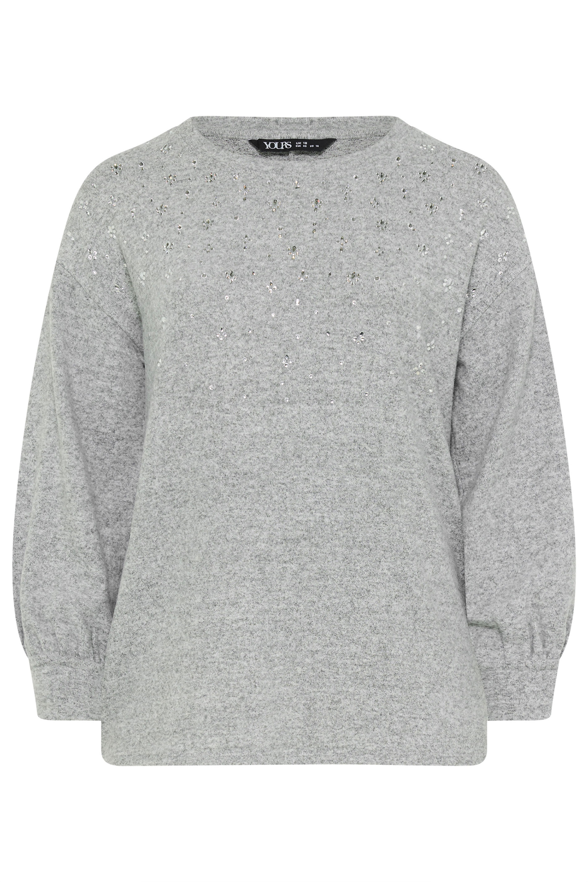 YOURS Plus Size Light Grey Diamante Embellished Jumper | Yours Clothing 5