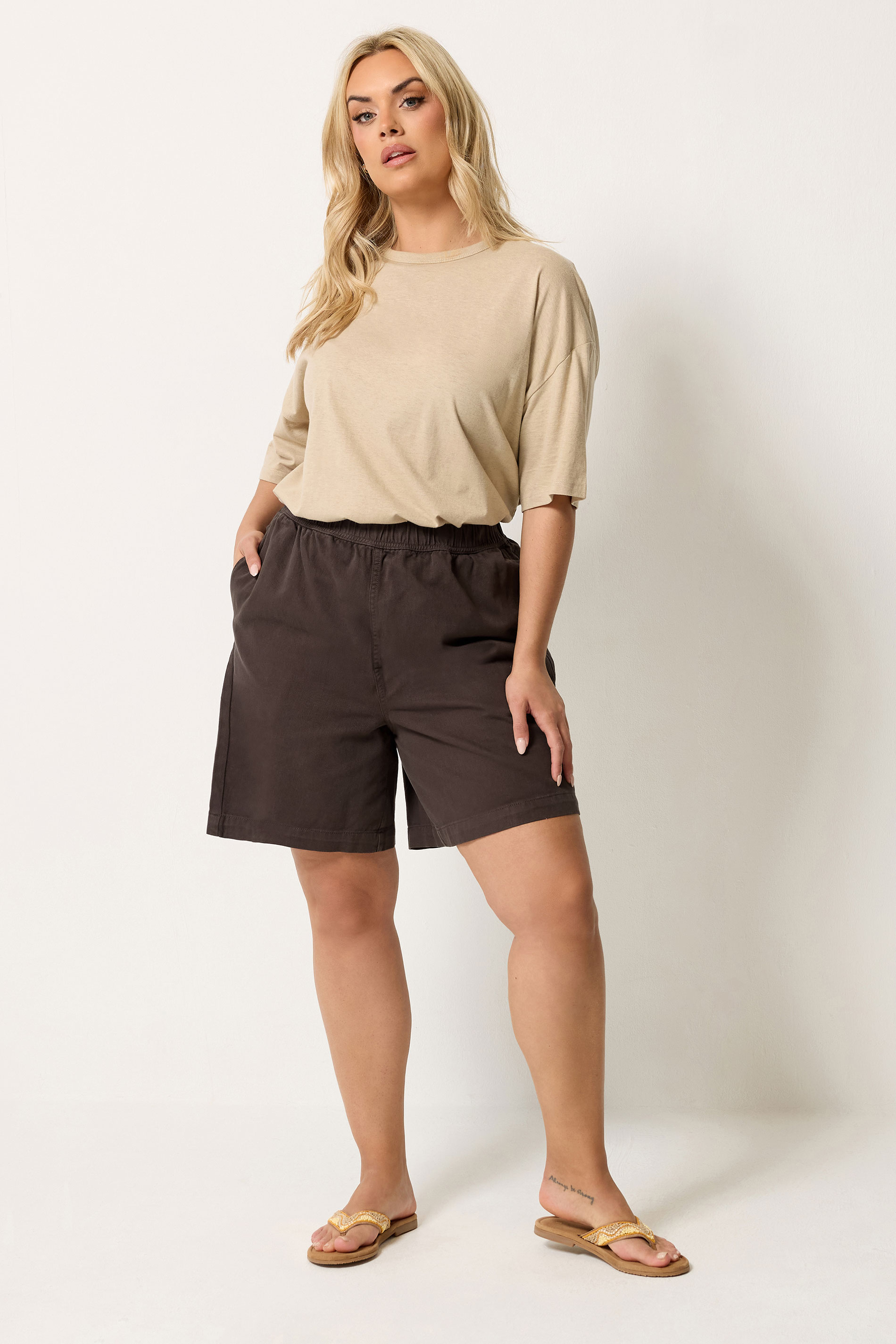 YOURS Plus Size Chocolate Brown Denim Shorts | Yours Clothing 1