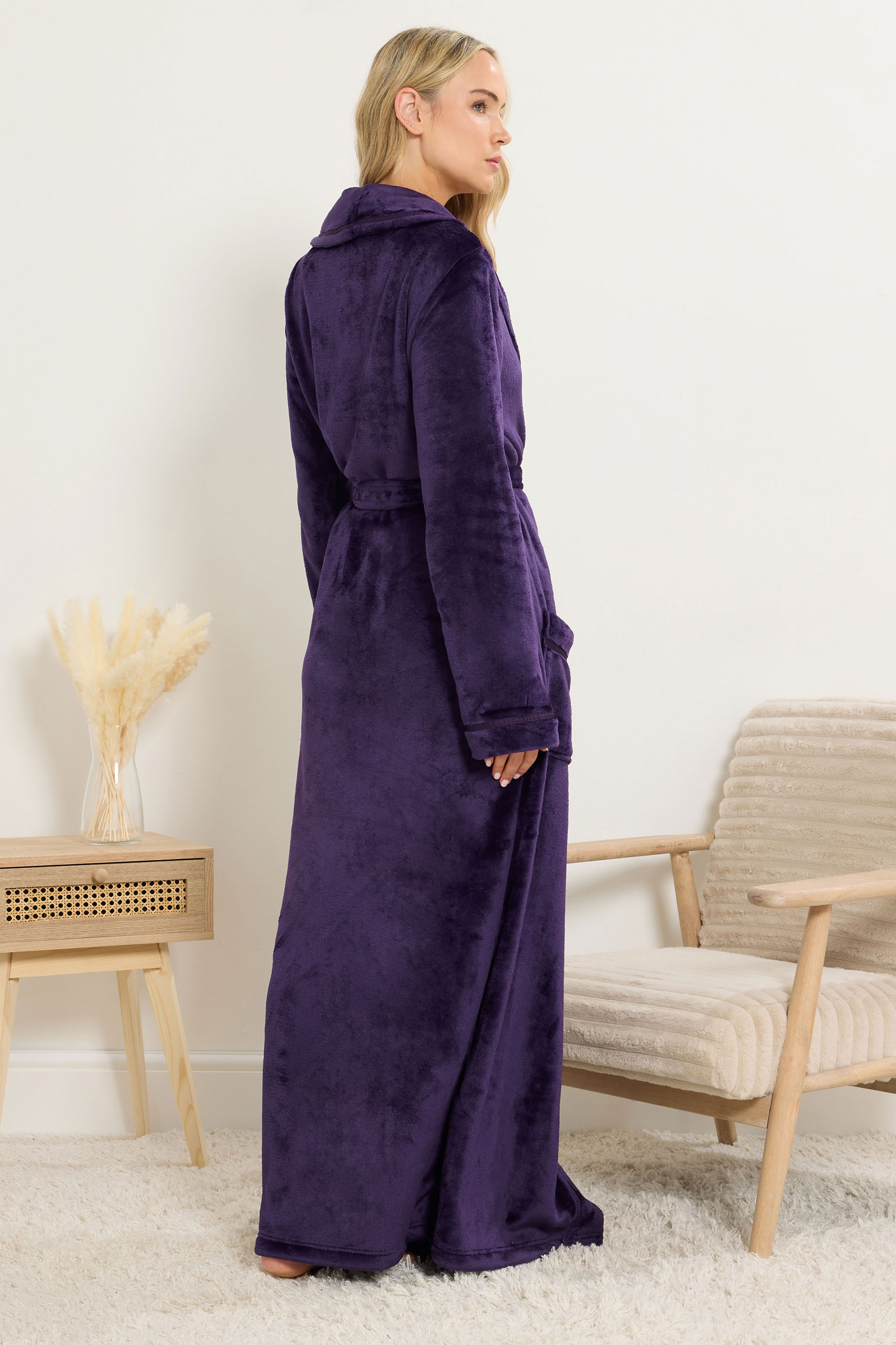 LTS Tall Purple Shawl Collar Maxi Dressing Gown | Long Tall Sally 2