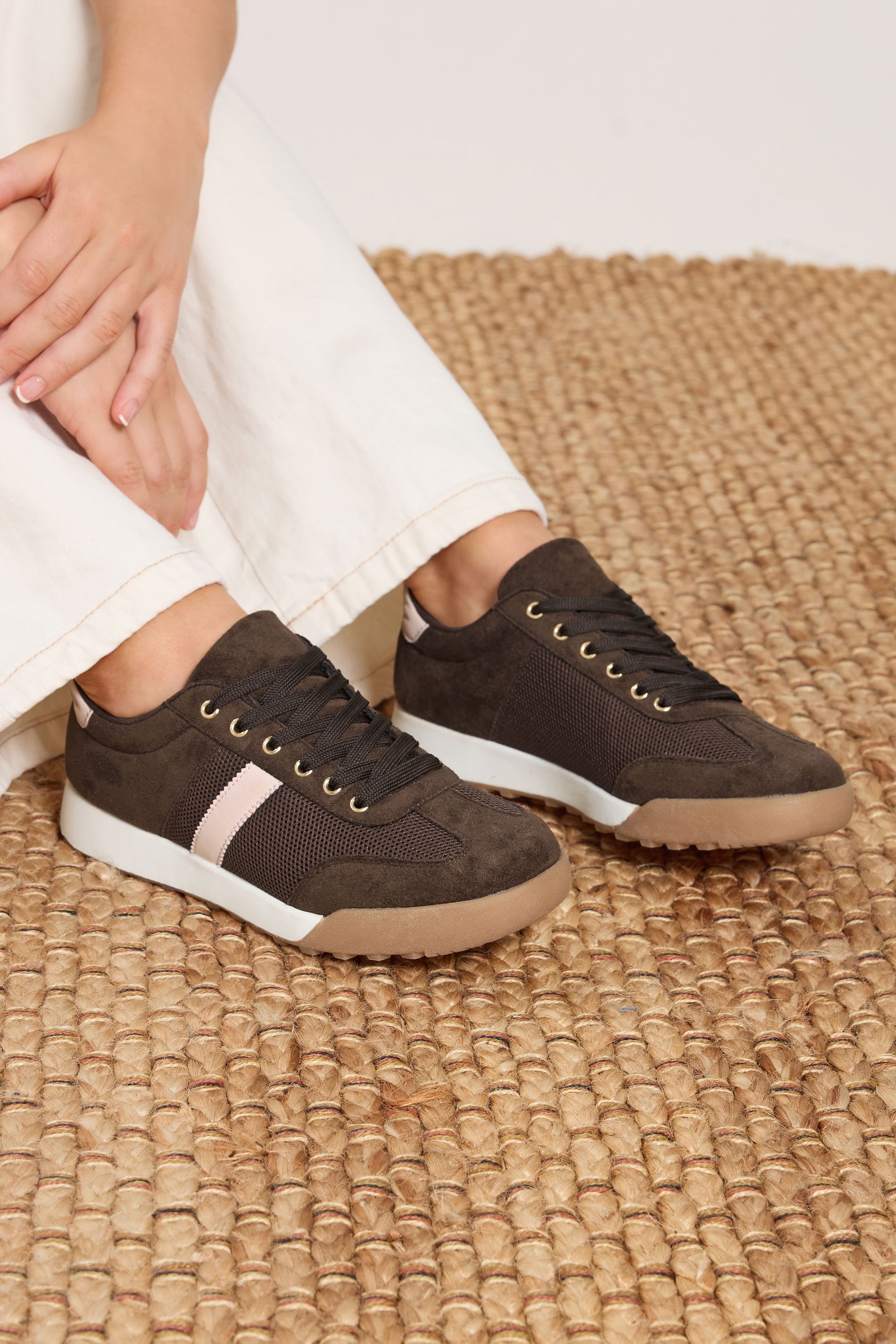 Brown Side Stripe Gum Sole Trainers In Extra Wide EEE Fit | Yours Clothing 3