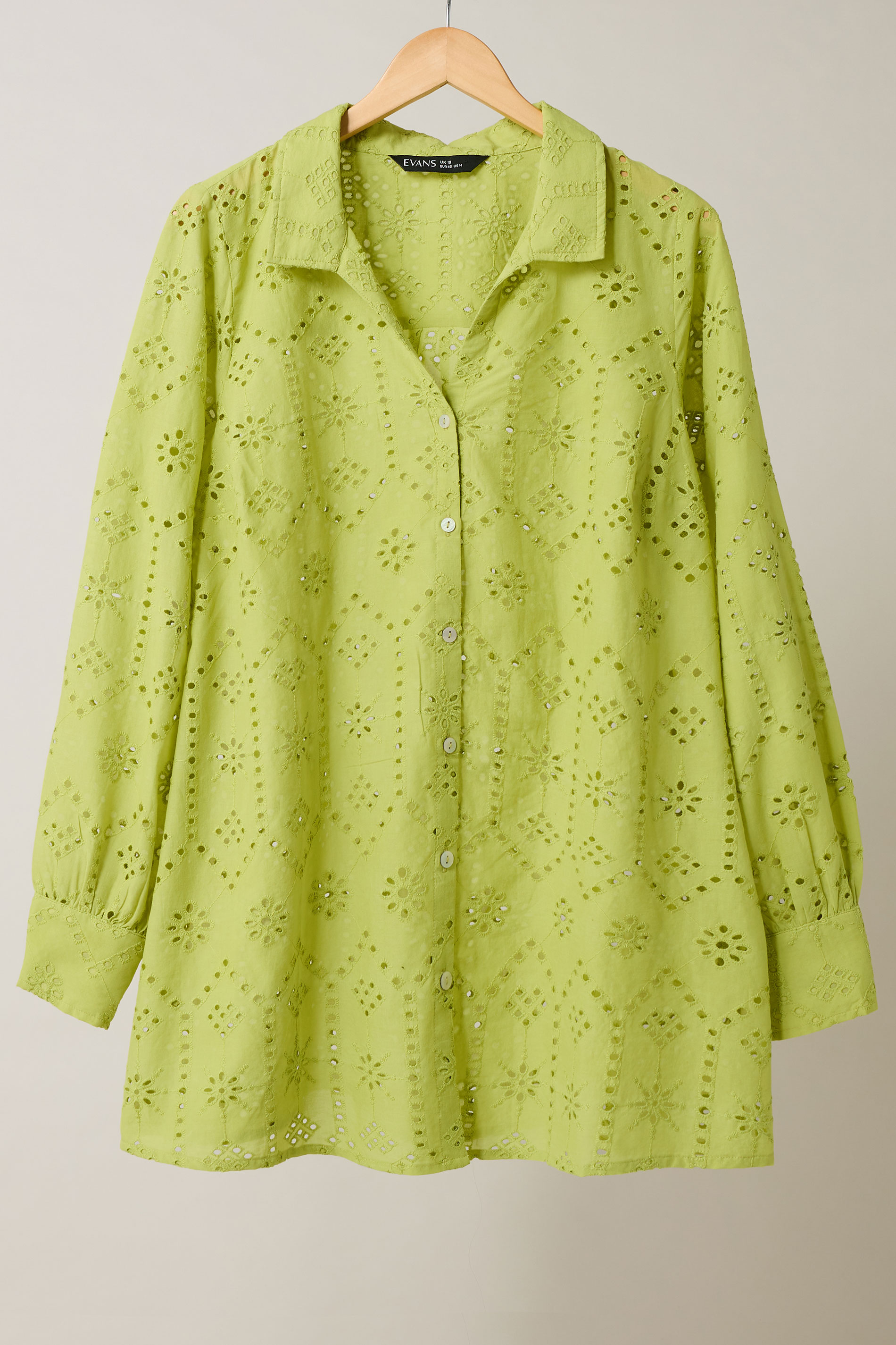 EVANS Plus Size Chartreuse Green Long Sleeve Broderie Shirt | Evans 6