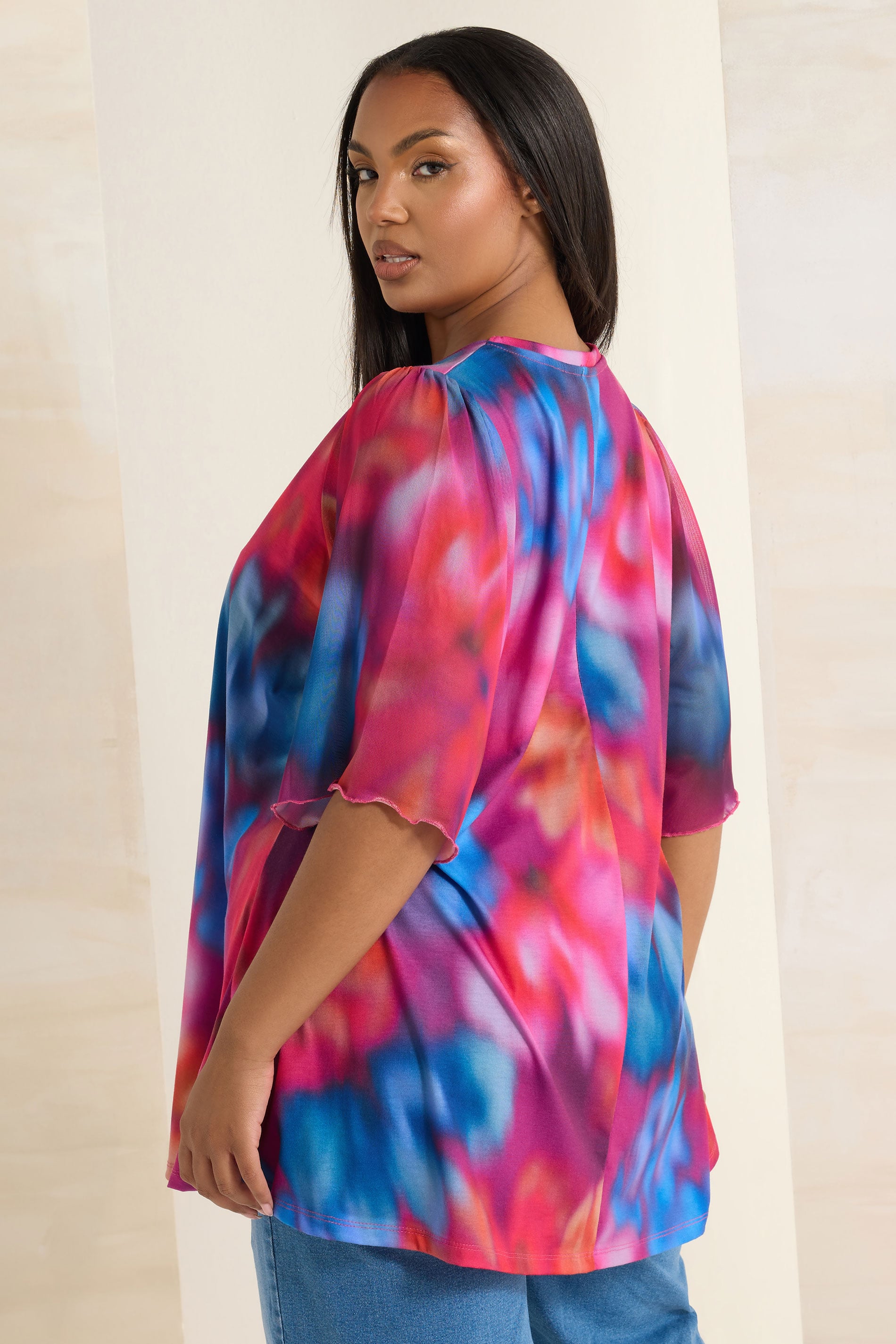 YOURS Plus Size Pink Abstract Print Mesh Swing Top | Yours Clothing 2