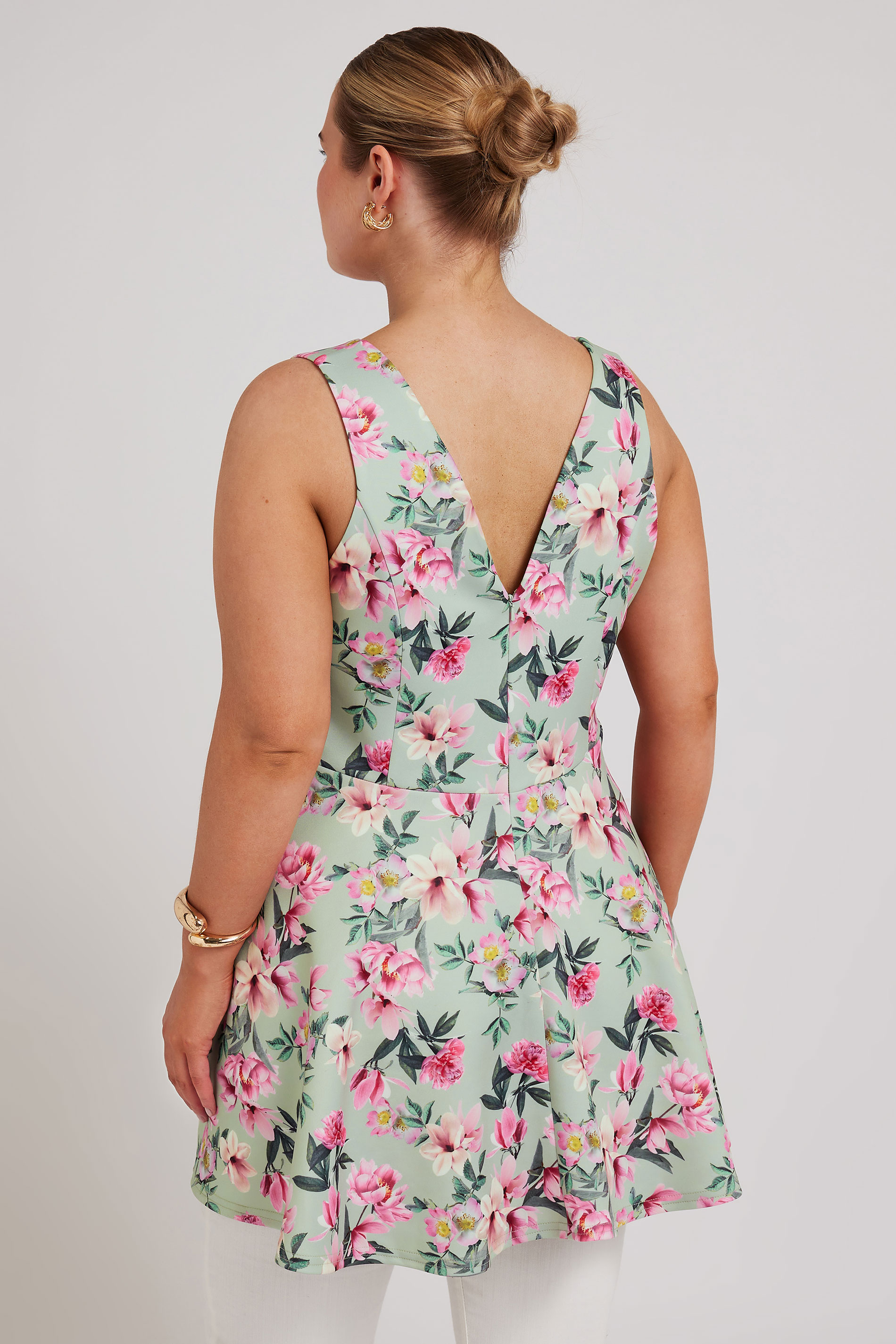 YOURS LONDON Plus Size Green Floral Print Peplum Top | Yours Clothing 3