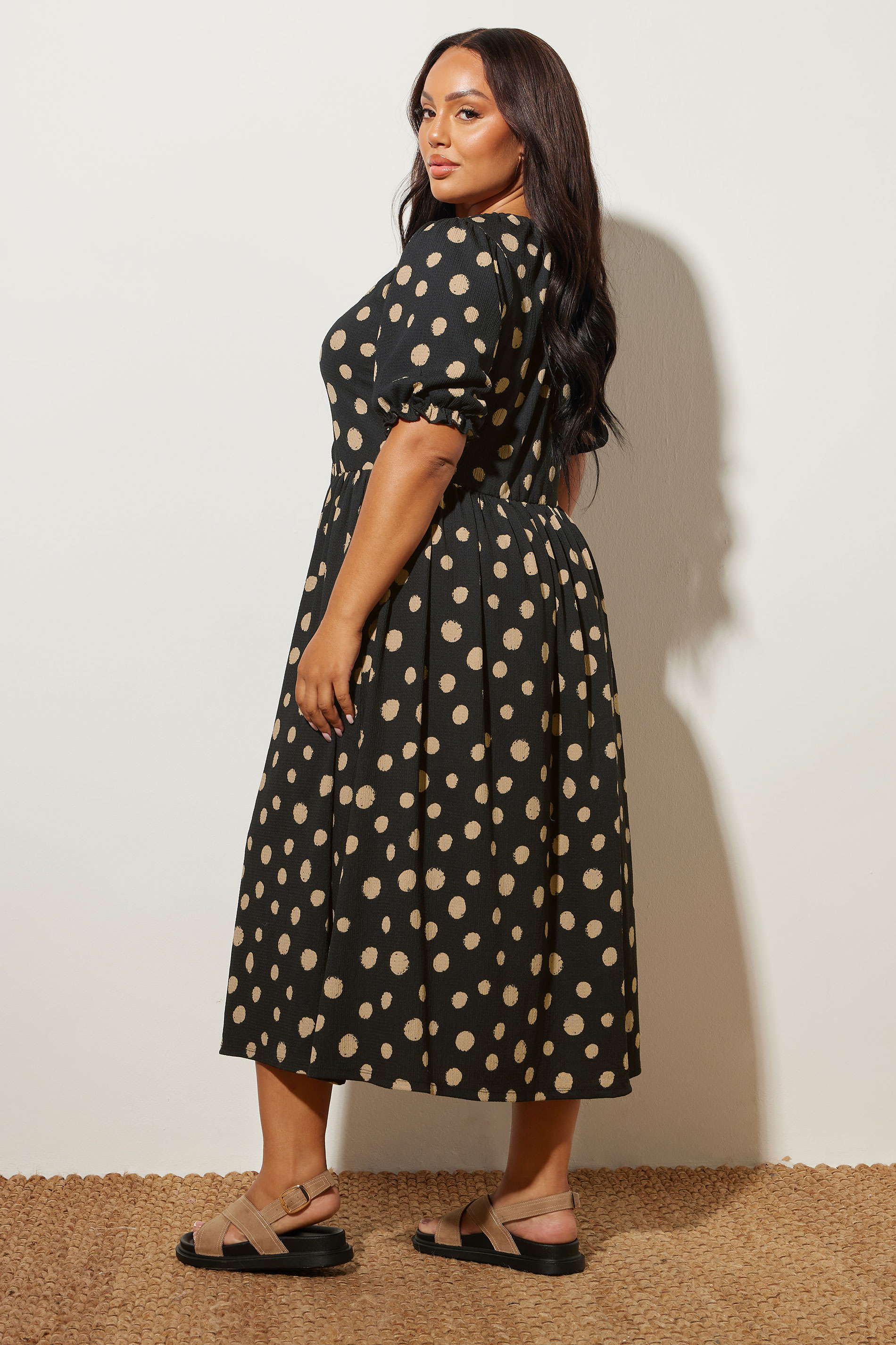 YOURS Plus Size Black Spot Print Textured Dress | Yours Clothing 1