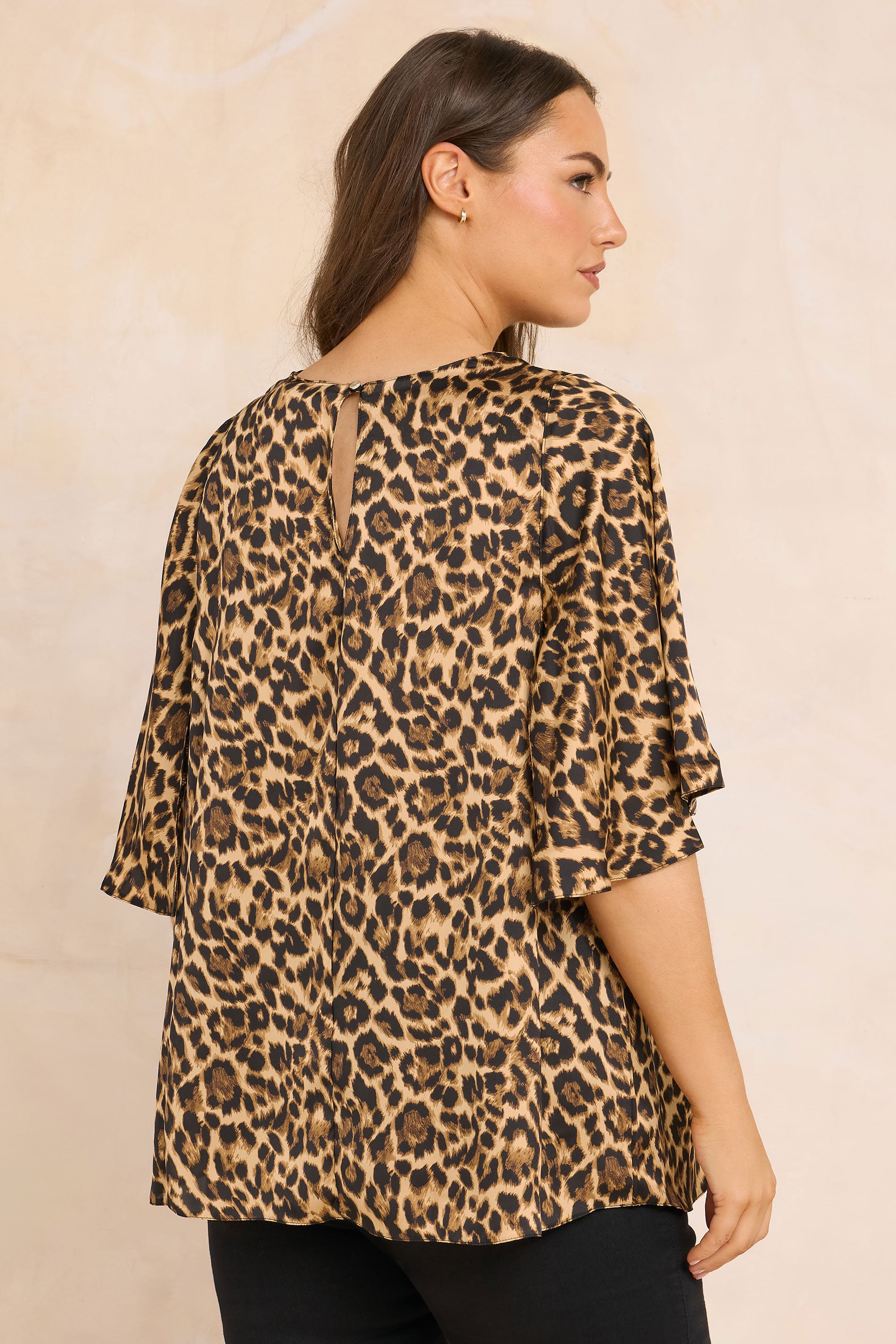 EVANS Plus Size Natural Brown Leopard Print Angel Sleeve Blouse | Evans 2