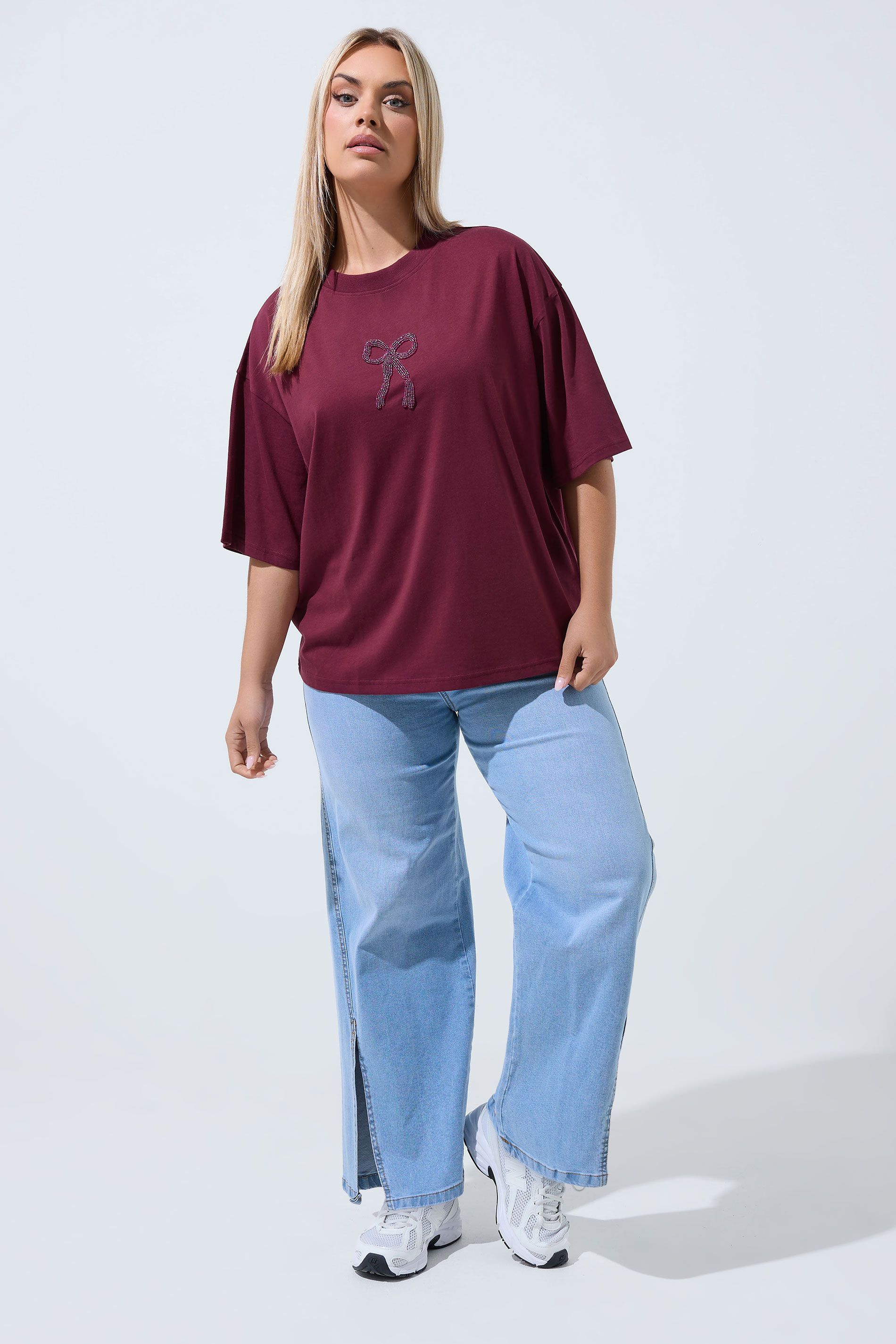 LIMITED COLLECTION Plus Size Dark Red Bow Beaded Top 1