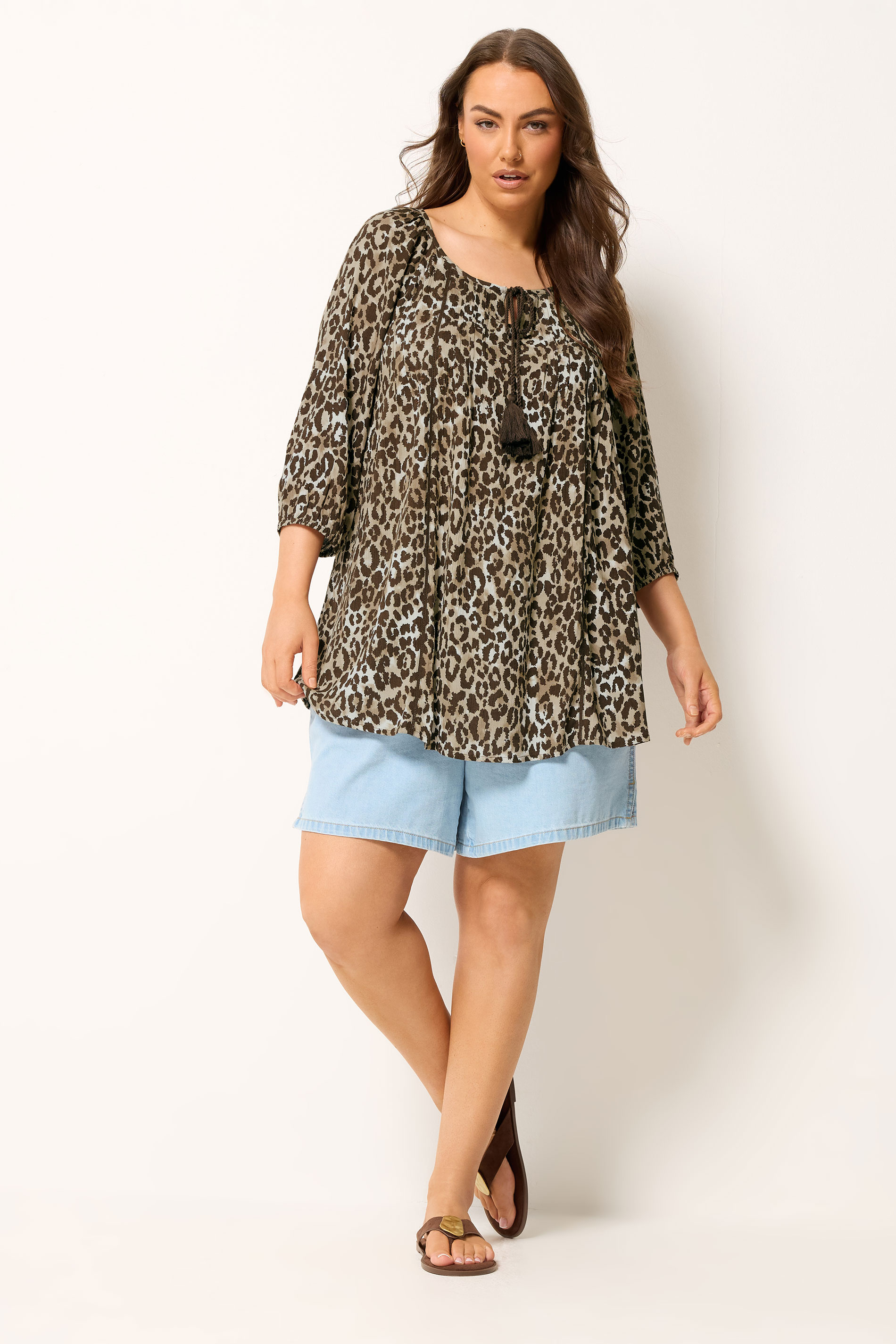 YOURS Plus Size Brown Leopard Print Swing Blouse | Yours Clothing 1