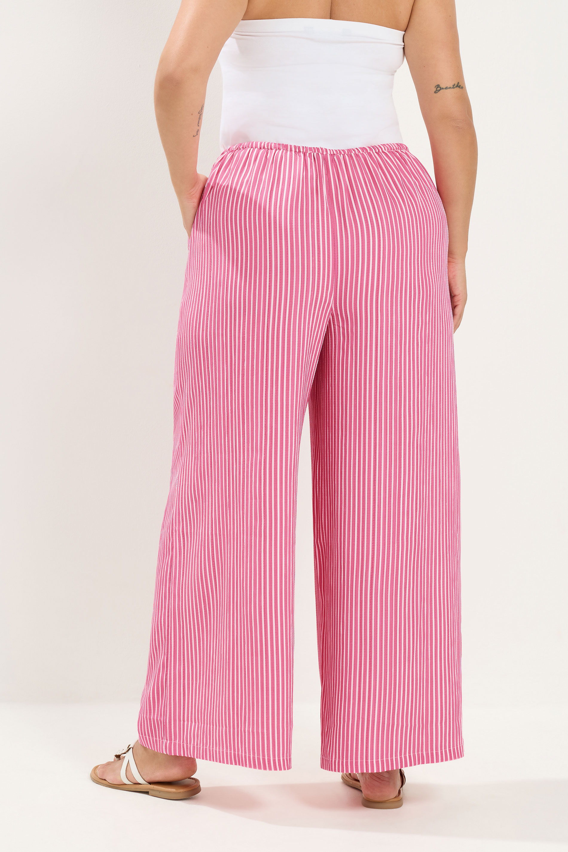 YOURS Plus Size Pink Striped Wide Leg Trousers | Yours Clothing 2