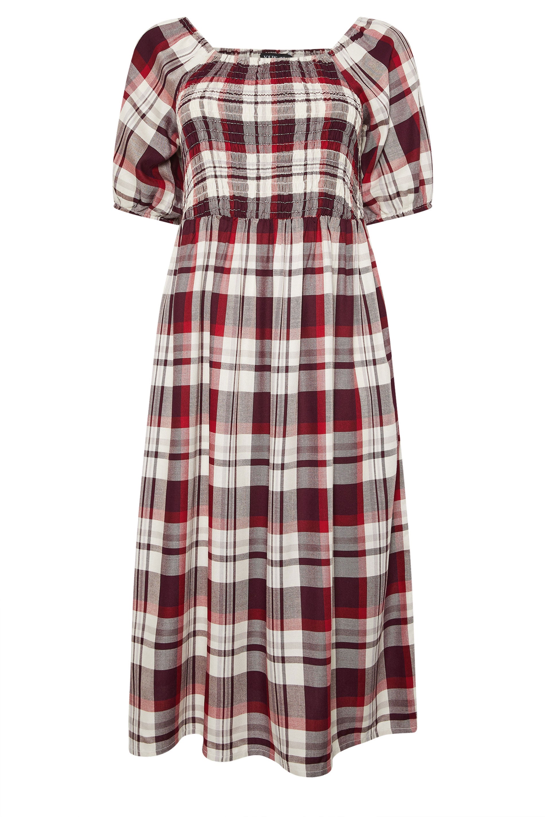 YOURS Plus Size Red Check Shirred Maxi Dress | Yours Clothing 5