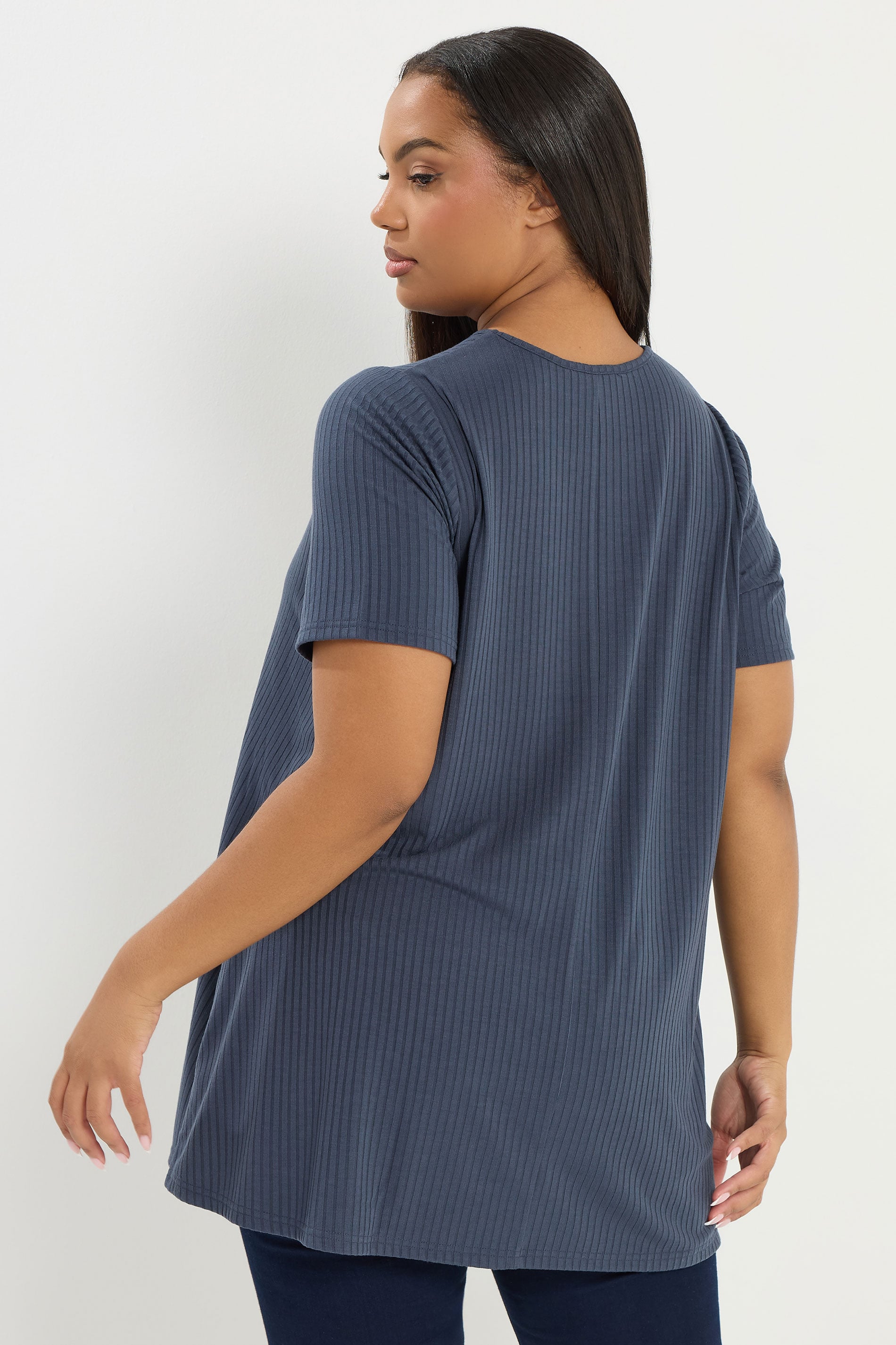 YOURS Plus Size Slate Grey Ribbed Swing Top | Yours Clothing 2